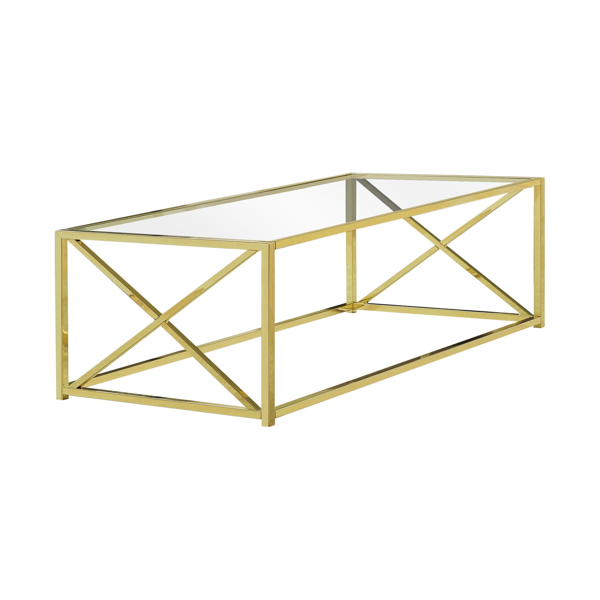 MN-653444    Coffee Table, Accent, Cocktail, Rectangular, Living Room, Metal Frame, Tempered Glass, Gold, Contemporary, Modern
