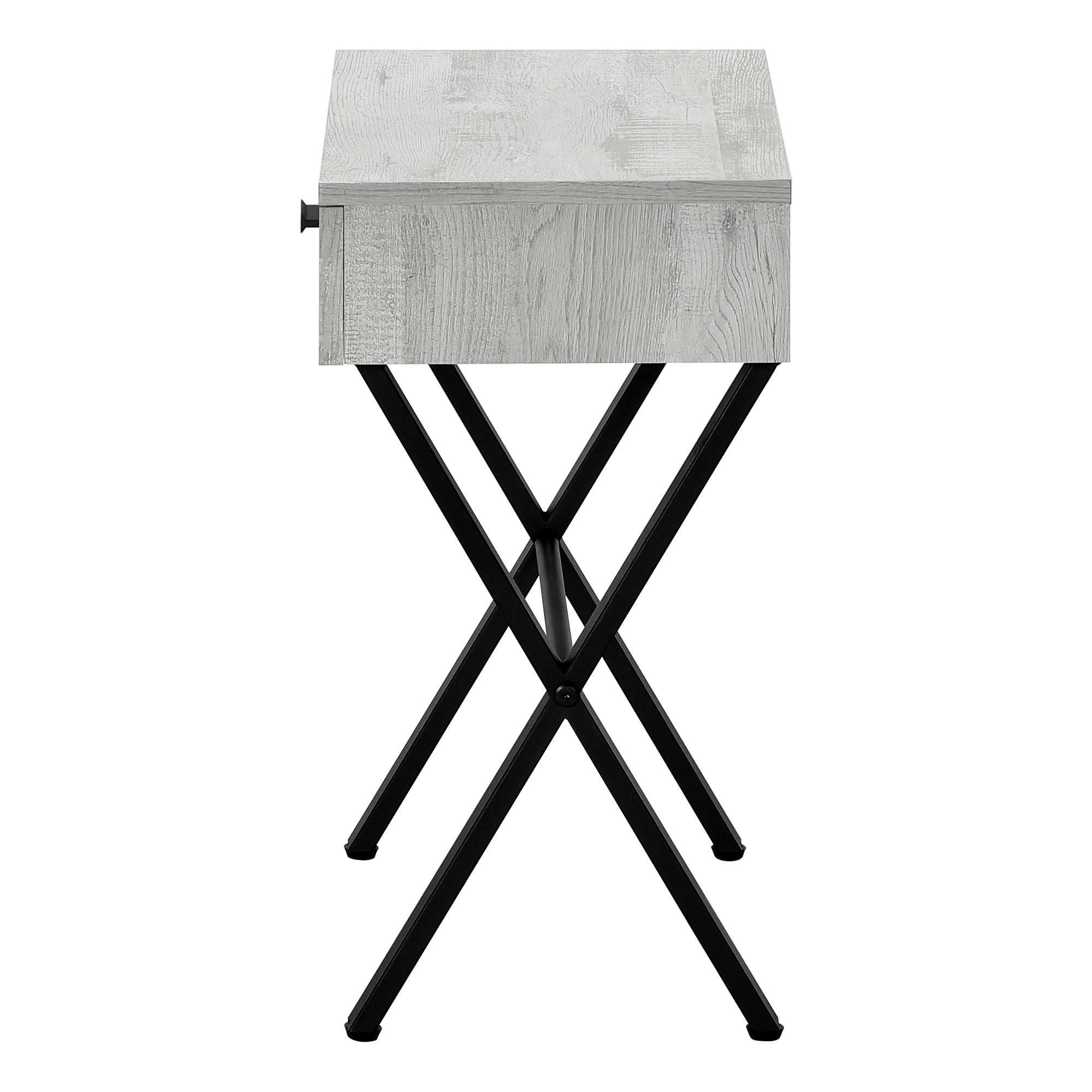 MN-693451    Accent Table, Side, End, Nightstand, Lamp, Living Room, Bedroom, Metal Legs, Laminate, Grey Reclaimed Wood Look, Black, Contemporary, Modern