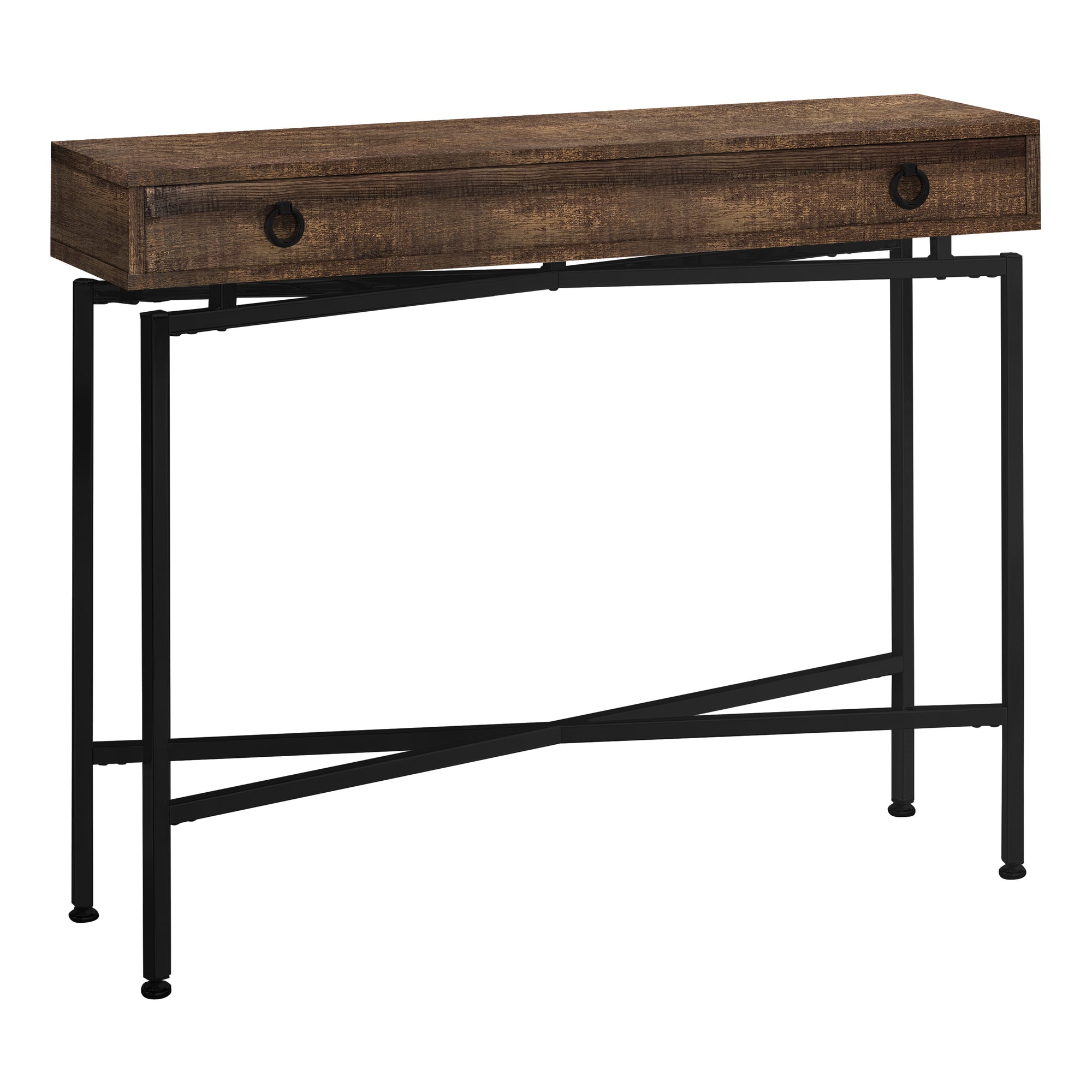 MN-713453    Accent Table, Console, Entryway, Narrow, Sofa, Living Room, Bedroom, Metal Legs, Laminate, Brown Reclaimed Wood Look, Black, Contemporary, Modern