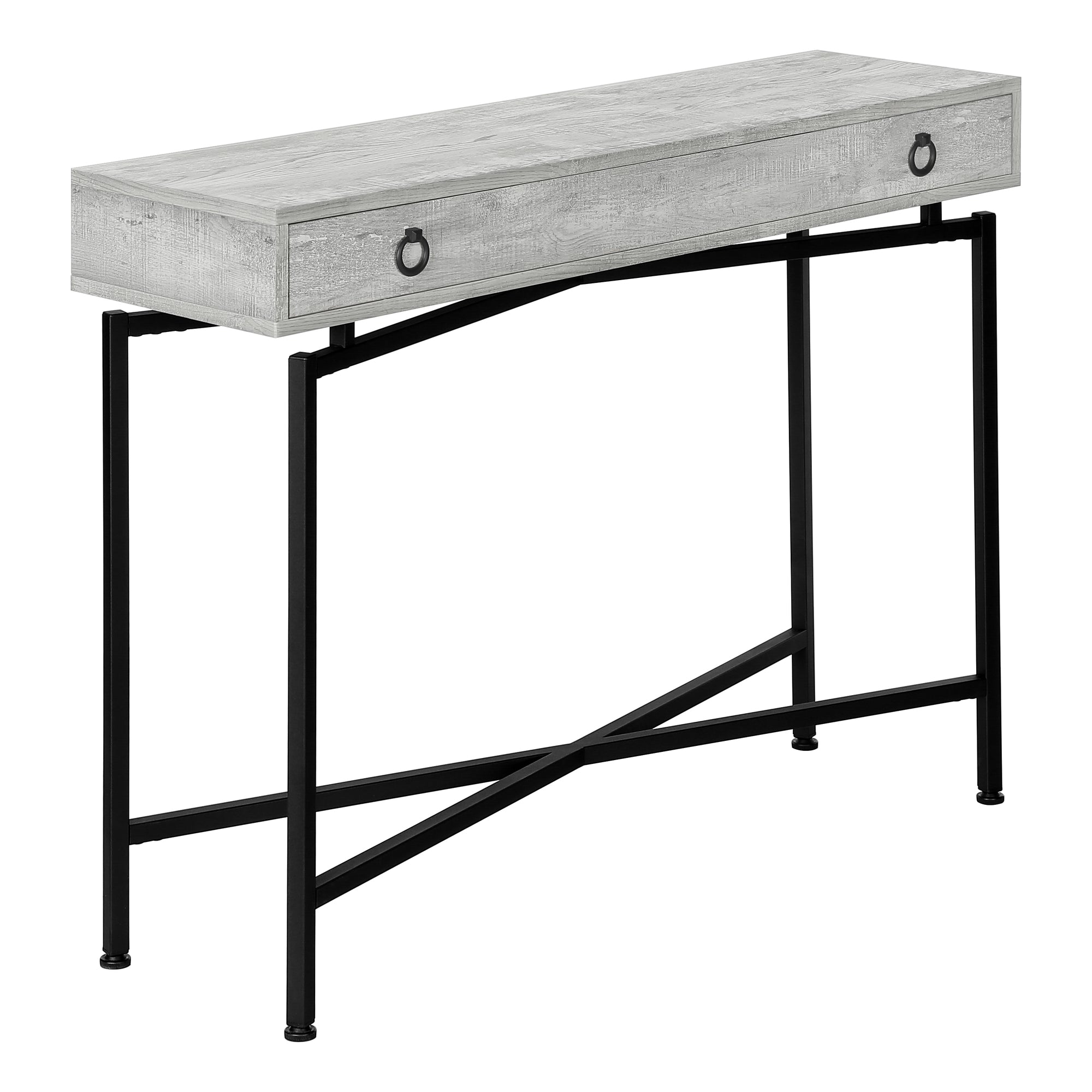 MN-723454    Accent Table, Console, Entryway, Narrow, Sofa, Living Room, Bedroom, Metal Legs, Laminate, Grey Reclaimed Wood Look, Black, Contemporary, Modern