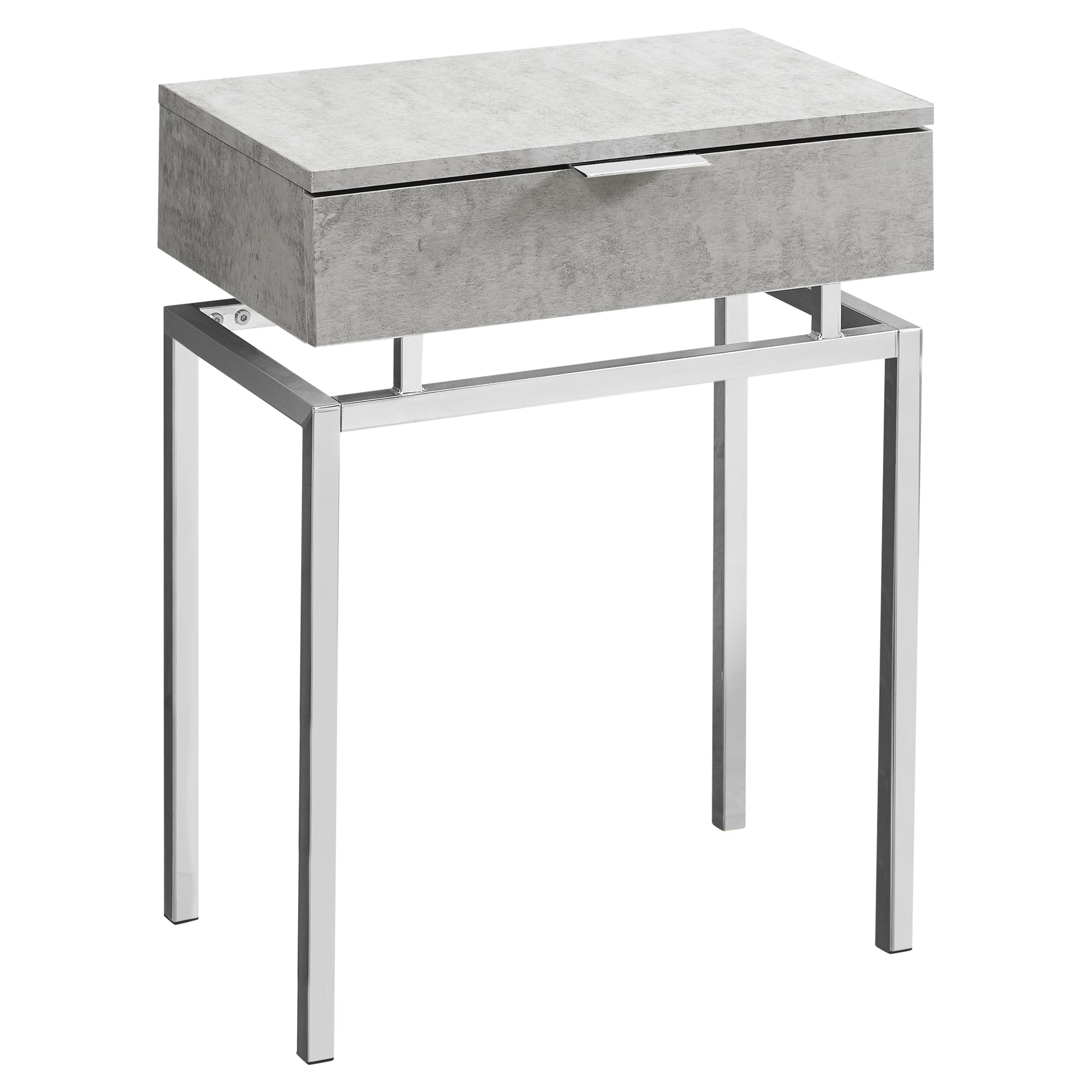 MN-753461    Accent Table, Side, End, Nightstand, Lamp, Living Room, Bedroom, Metal Legs, Laminate, Grey Cement Look, Chrome, Contemporary, Modern