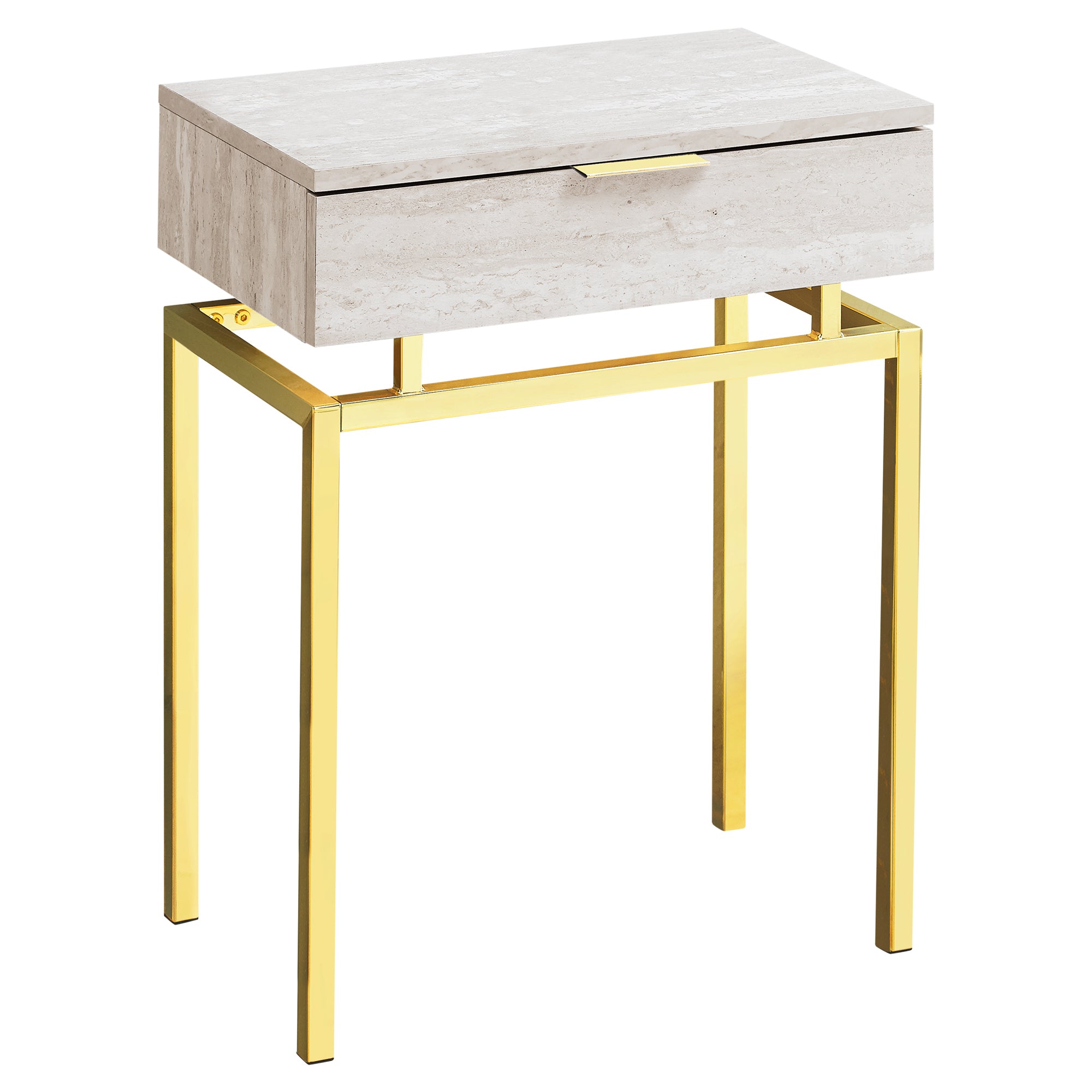 MN-763463    Accent Table, Side, End, Nightstand, Lamp, Living Room, Bedroom, Metal Legs, Laminate, Beige Marble, Gold, Contemporary, Modern