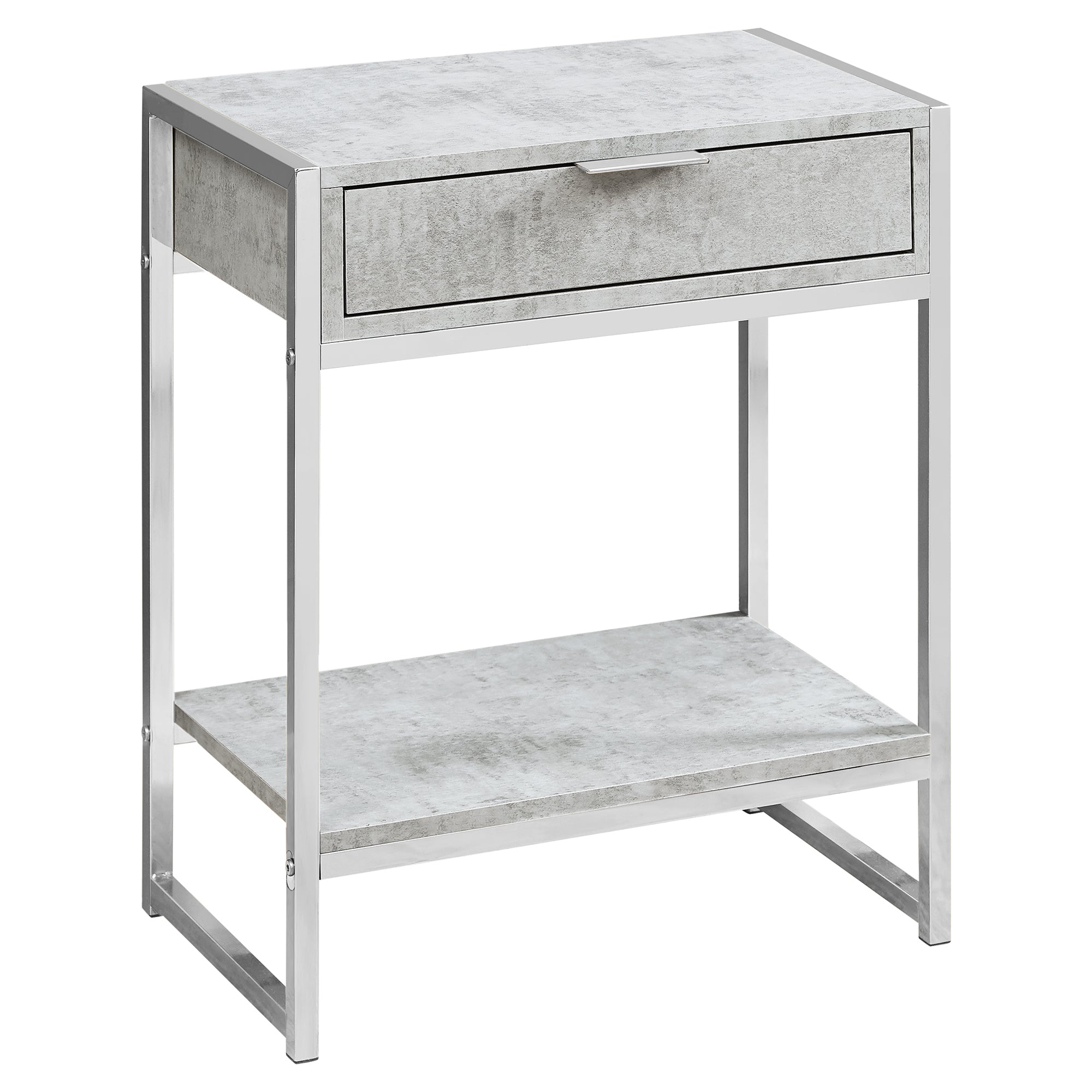 MN-893481    Accent Table, Side, End, Nightstand, Lamp, Living Room, Bedroom, Metal Legs, Laminate, Grey Cement Look, Chrome, Contemporary, Modern