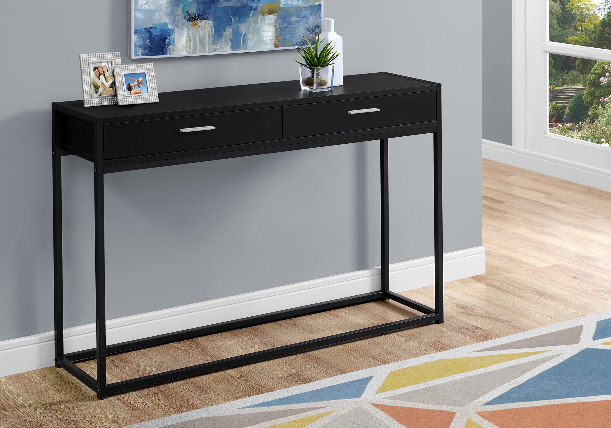 MN-163512    Accent Table, Console, Entryway, Narrow, Sofa, Living Room, Bedroom, Metal Frame, Laminate, Black, Contemporary, Modern