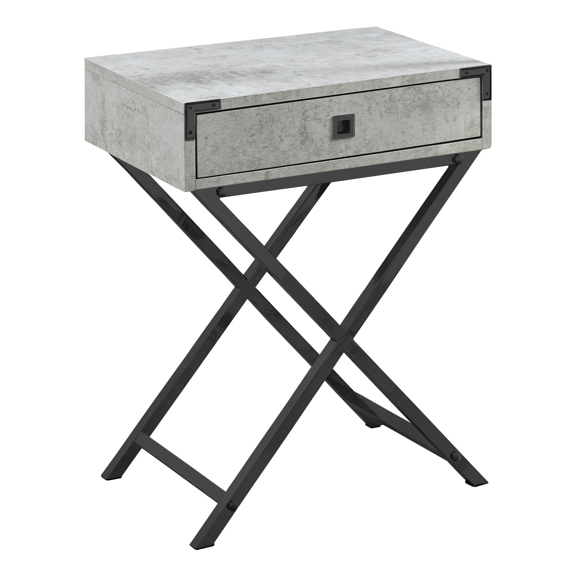 MN-303552    Accent Table, Side, End, Nightstand, Lamp, Living Room, Bedroom, Metal Legs, Laminate, Grey Cement Look, Black, Contemporary, Modern