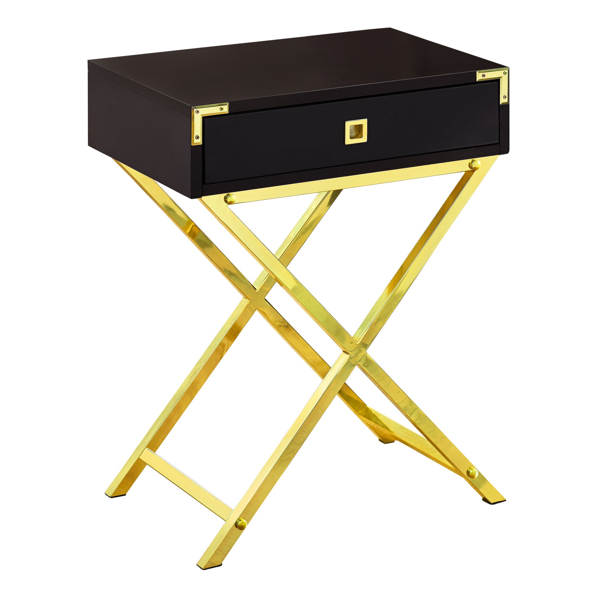 MN-323556    Accent Table, Side, End, Nightstand, Lamp, Living Room, Bedroom, Metal Legs, Laminate, Dark Brown, Gold, Contemporary, Modern