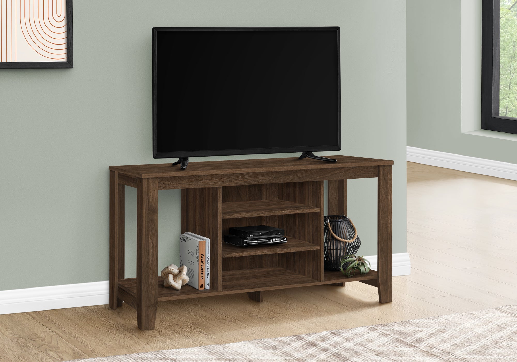 MN-343566    Tv Stand, 48 Inch, Console, Media Entertainment Center, Storage Cabinet, Living Room, Bedroom, Laminate, Walnut, Contemporary, Modern
