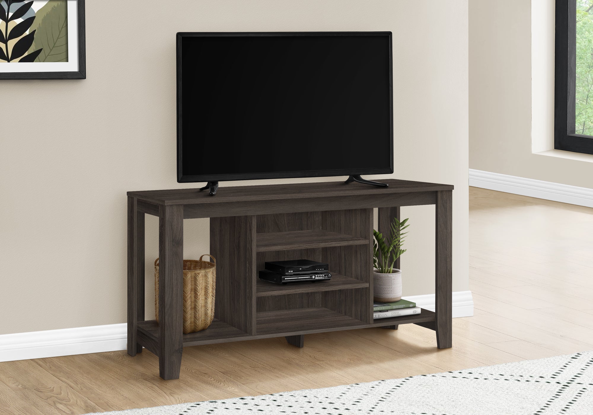 MN-353567    Tv Stand, 48 Inch, Console, Media Entertainment Center, Storage Cabinet, Living Room, Bedroom, Laminate, Brown Oak, Contemporary, Modern