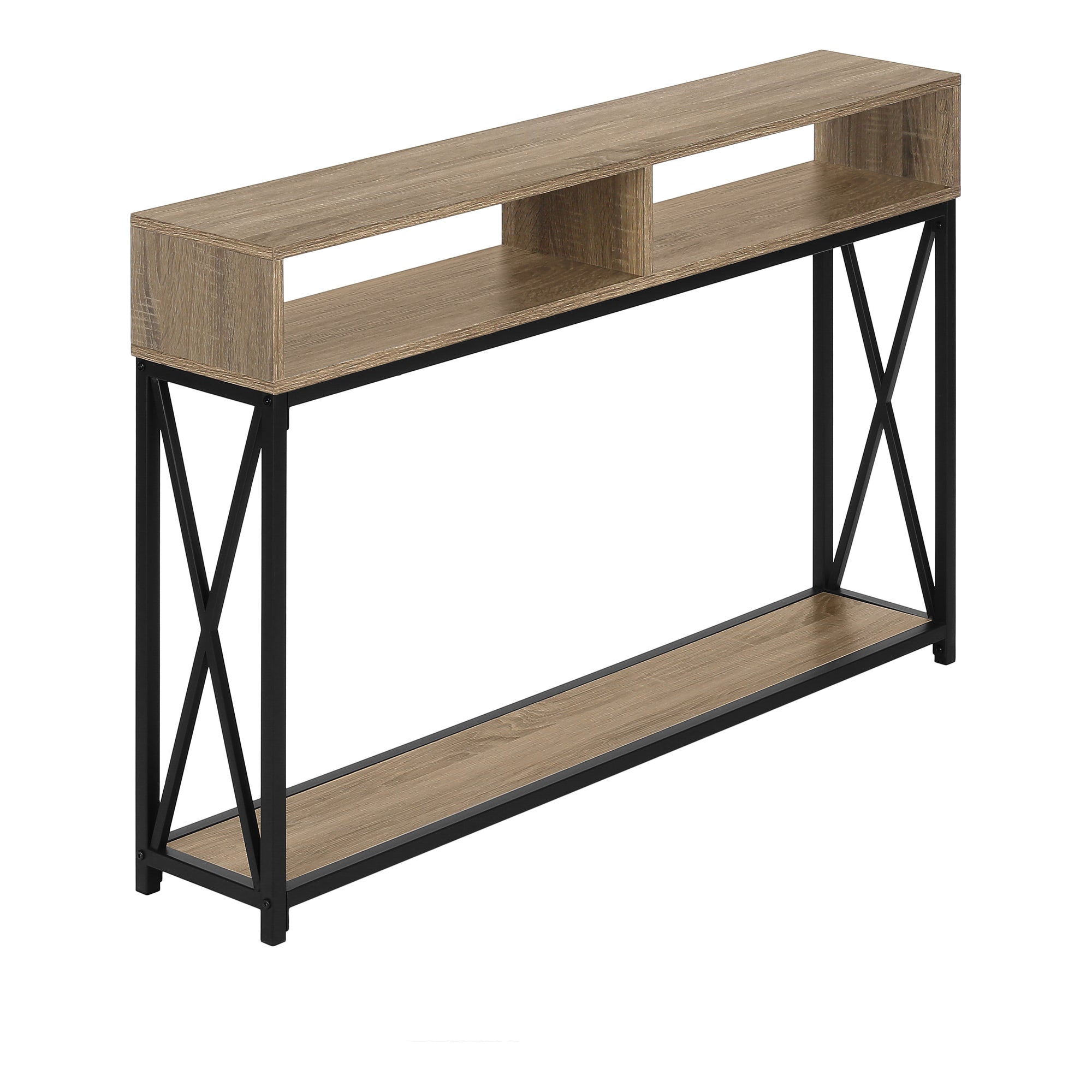 MN-373573    Accent Table, Console, Entryway, Narrow, Sofa, Living Room, Bedroom, Metal Frame, Laminate, Dark Taupe, Black, Contemporary, Modern