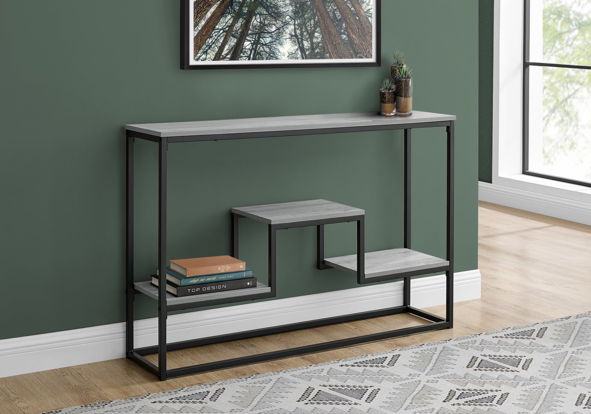 MN-433580    Accent Table, Console, Entryway, Narrow, Sofa, Living Room, Bedroom, Metal Frame, Laminate, Grey, Black, Contemporary, Modern