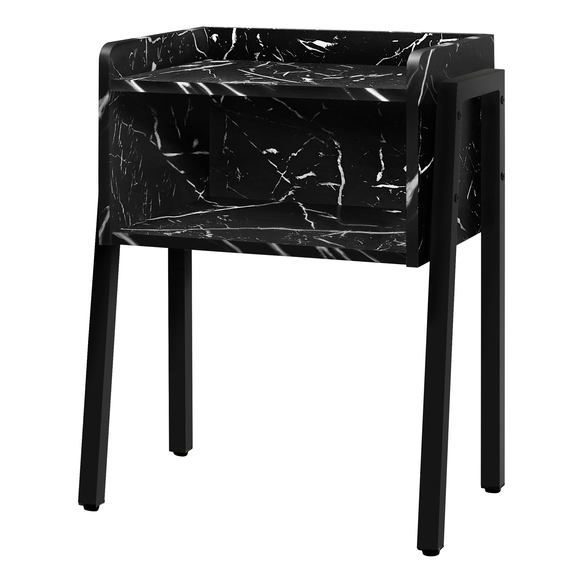 MN-483590    Accent Table, Side, End, Nightstand, Lamp, Living Room, Bedroom, Metal Legs, Laminate, Black Marble-Look, Contemporary, Glam, Modern