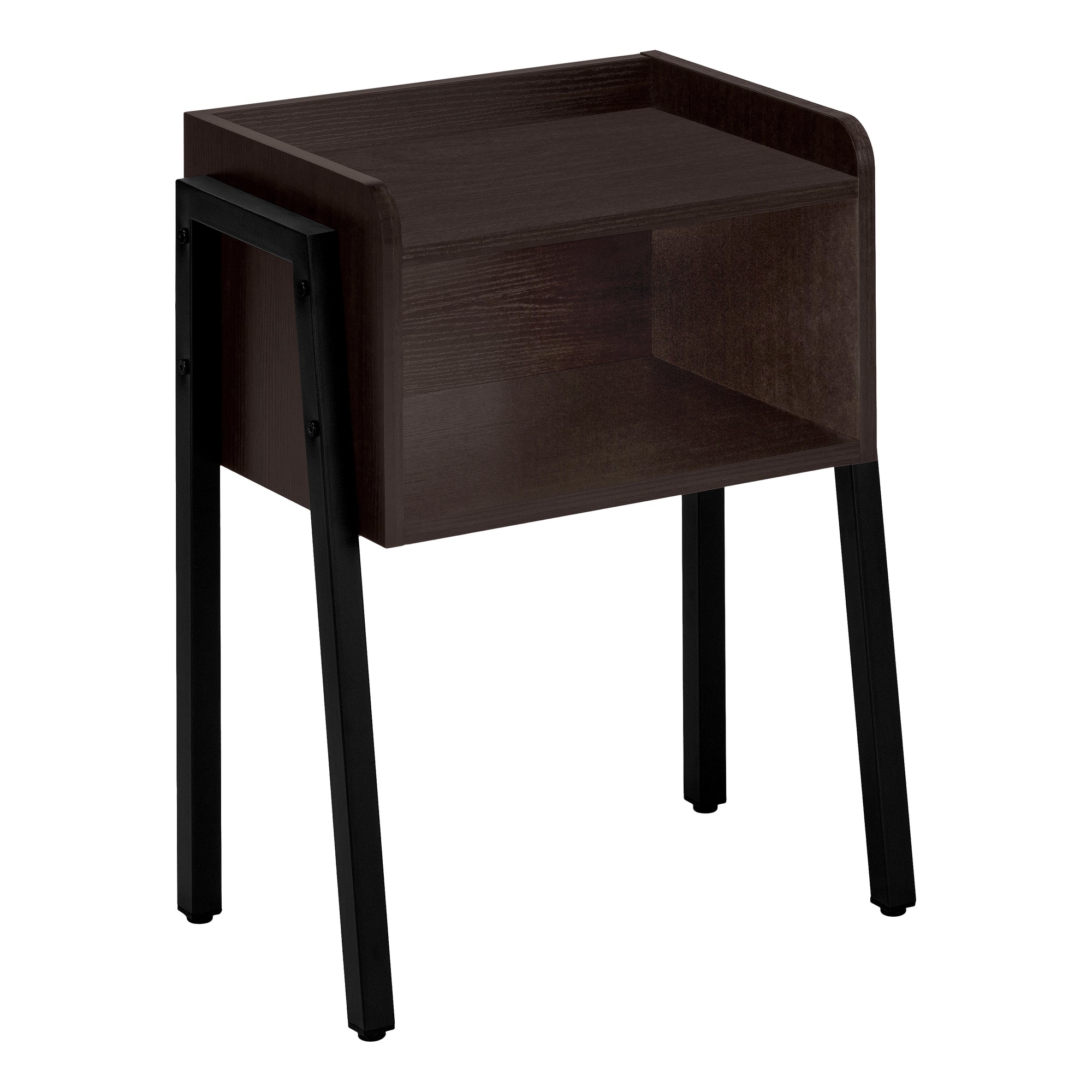 MN-513593    Accent Table, Side, End, Nightstand, Lamp, Living Room, Bedroom, Metal Legs, Laminate, Dark Brown, Black, Contemporary, Modern
