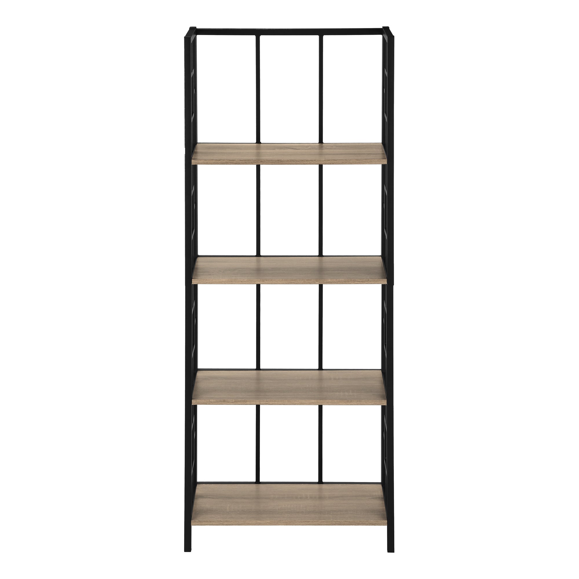 MN-703616    Bookshelf, Bookcase, Etagere, 4 Tier, Office, Bedroom, 62"H, Metal, Laminate, Dark Taupe, Black, Transitional