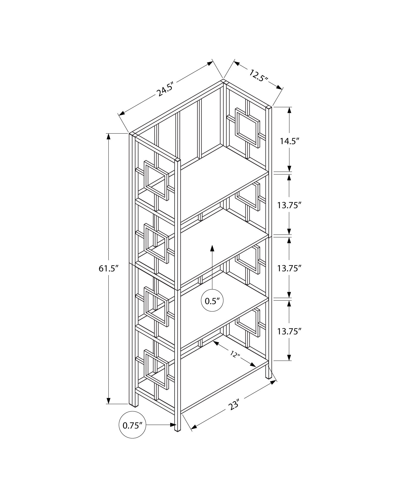 MN-703616    Bookshelf, Bookcase, Etagere, 4 Tier, Office, Bedroom, 62"H, Metal, Laminate, Dark Taupe, Black, Transitional