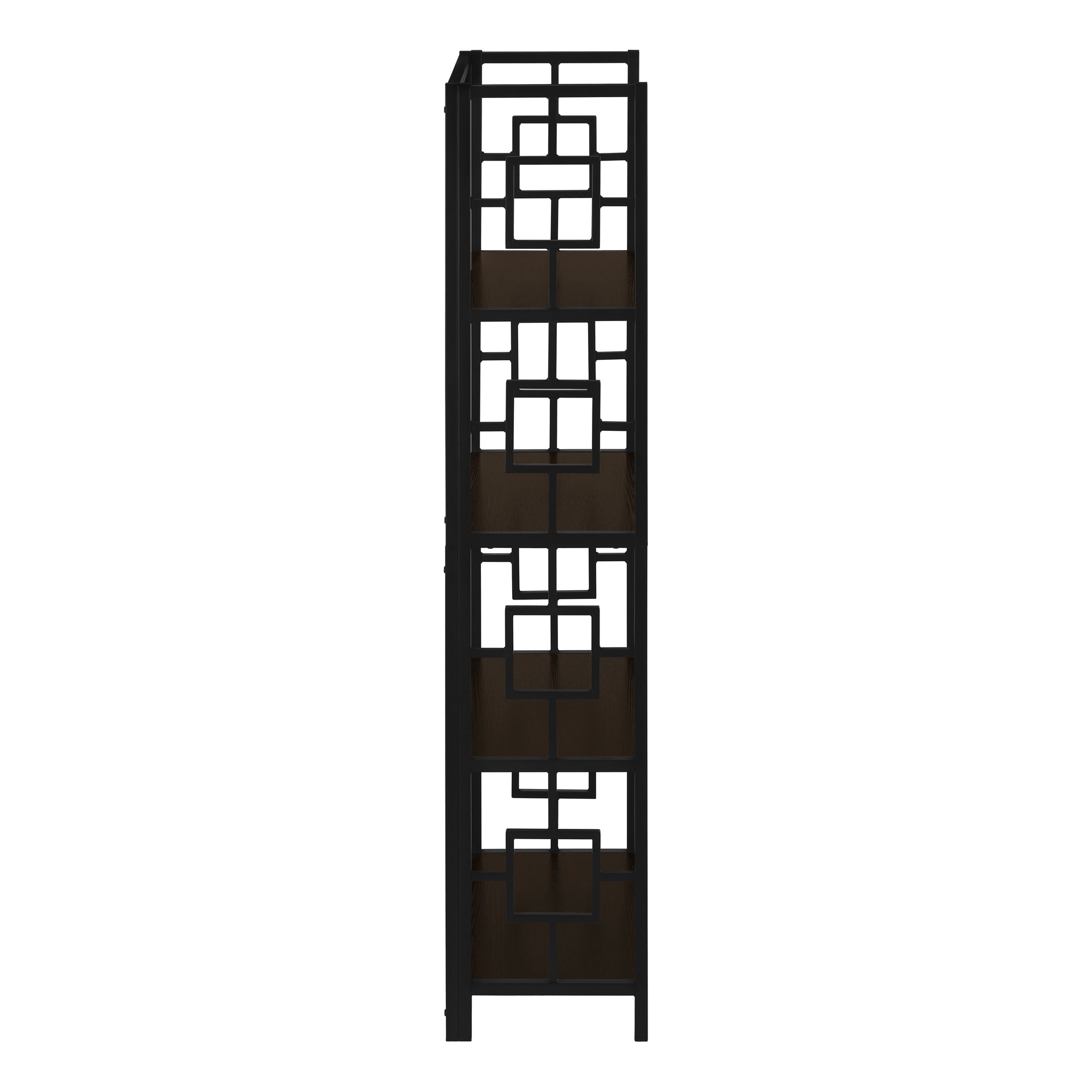 MN-713617    Bookshelf, Bookcase, Etagere, 4 Tier, Office, Bedroom, 62"H, Metal, Laminate, Dark Brown, Black, Transitional