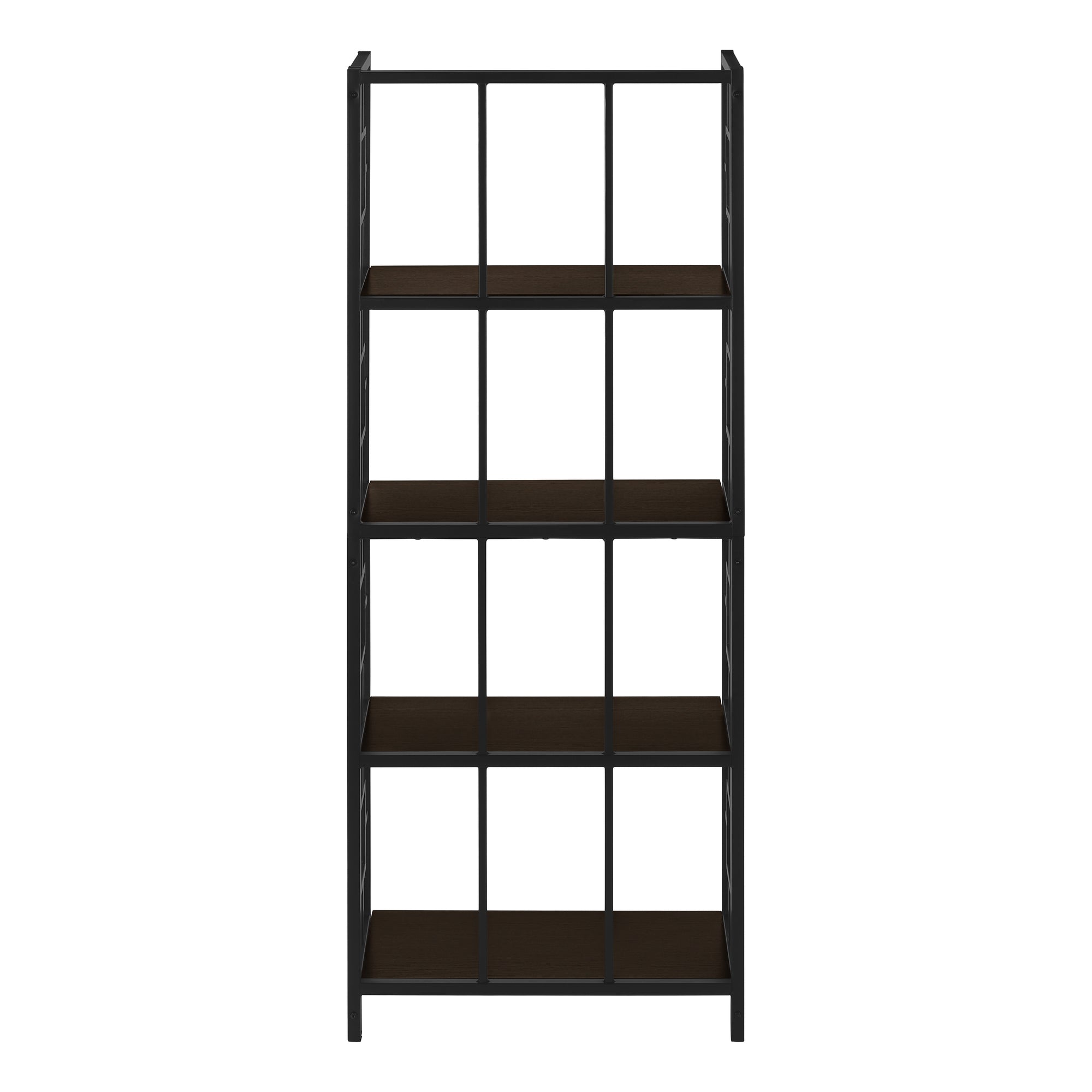 MN-713617    Bookshelf, Bookcase, Etagere, 4 Tier, Office, Bedroom, 62"H, Metal, Laminate, Dark Brown, Black, Transitional