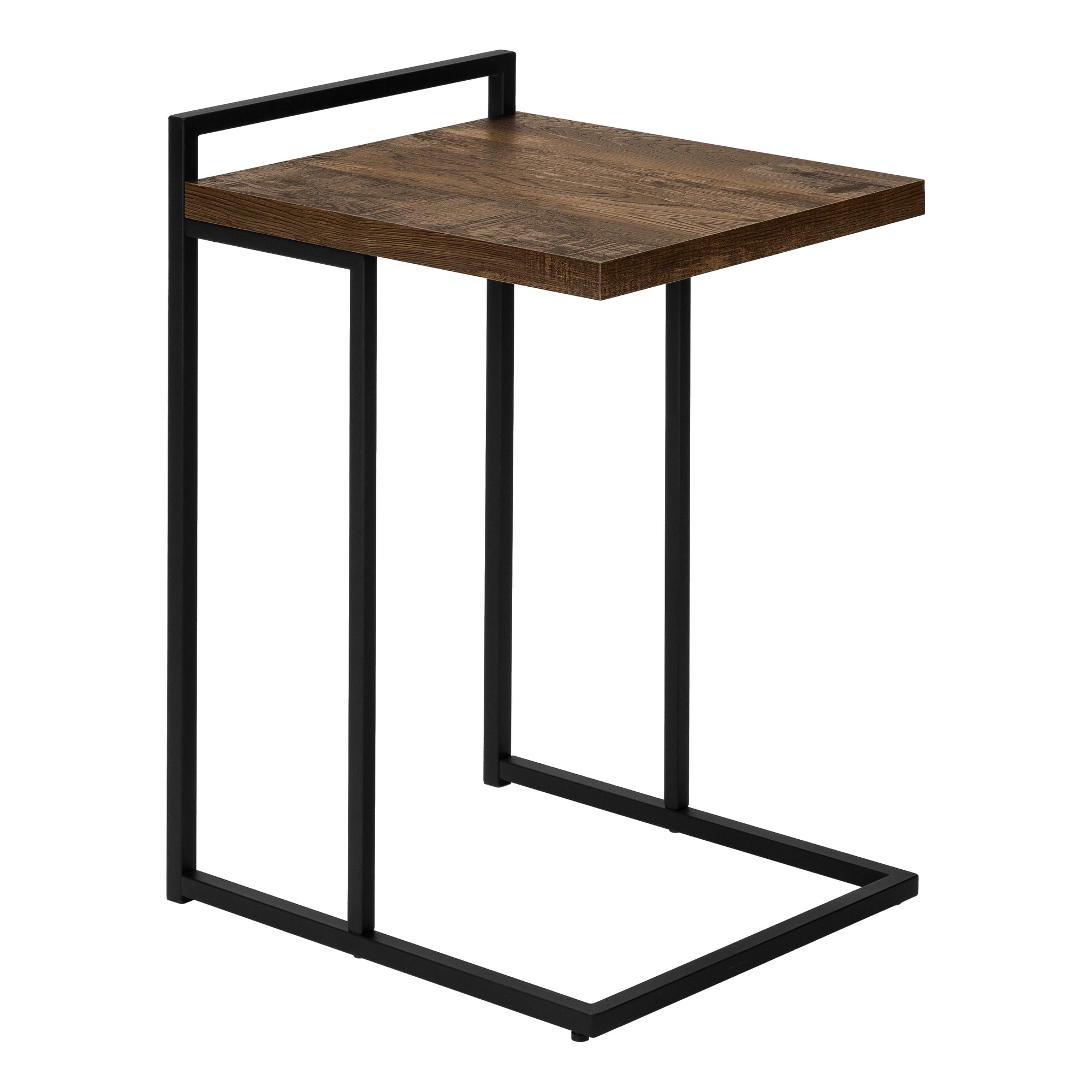 MN-793630    Accent Table, C-Shaped, End, Side, Snack, Living Room, Bedroom, Metal Frame, Laminate, Brown Reclaimed Wood Look, Black, Contemporary, Industrial, Modern