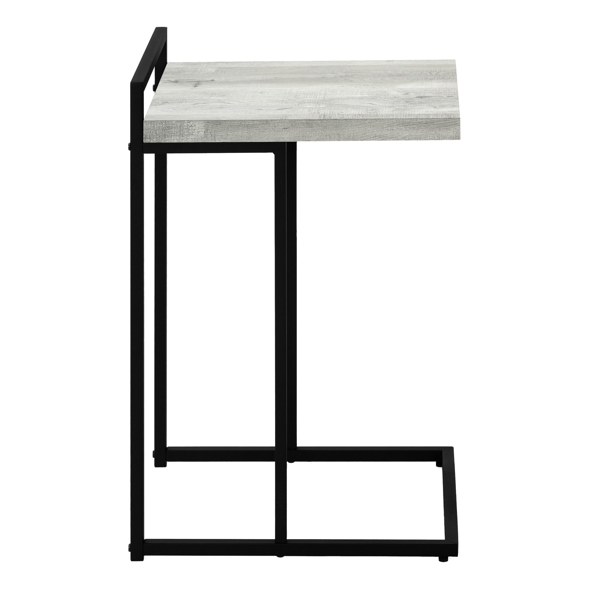 MN-803631    Accent Table, C-Shaped, End, Side, Snack, Living Room, Bedroom, Metal Frame, Laminate, Grey Reclaimed Wood Look, Black, Contemporary, Industrial, Modern