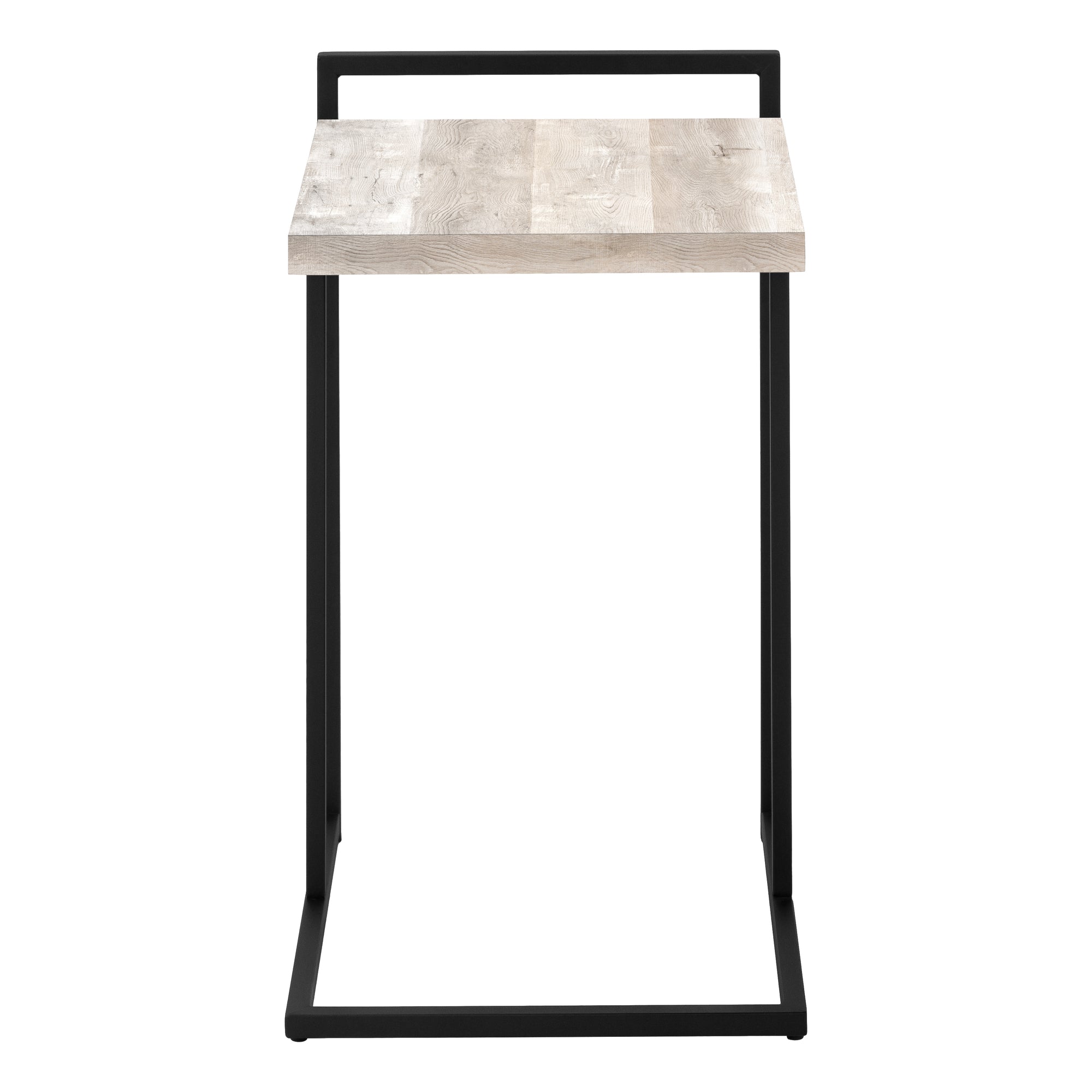 MN-813632    Accent Table, C-Shaped, End, Side, Snack, Living Room, Bedroom, Metal Frame, Laminate, Taupe Reclaimed Wood Look, Black, Contemporary, Industrial, Modern