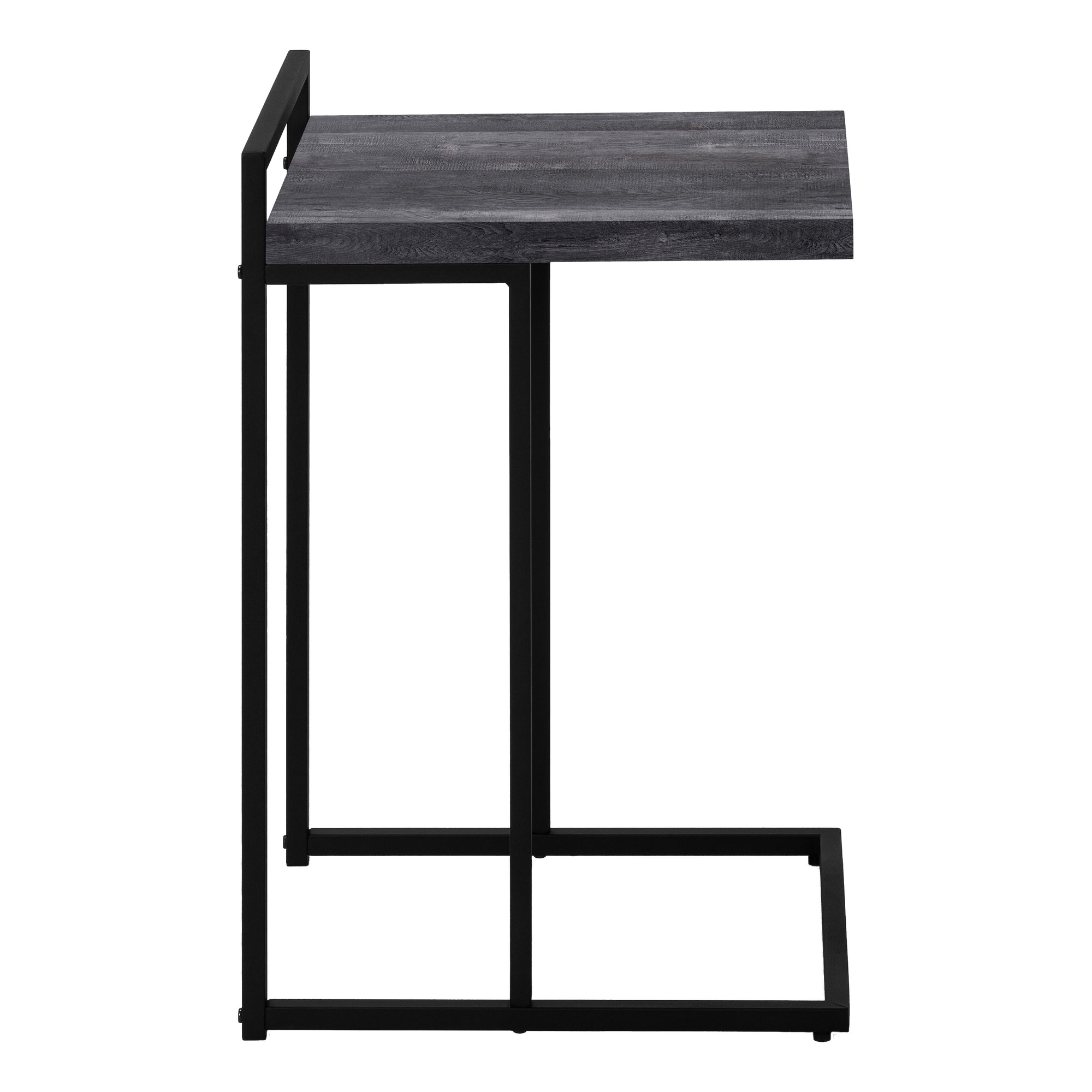MN-823633    Accent Table, C-Shaped, End, Side, Snack, Living Room, Bedroom, Metal Frame, Laminate, Black Reclaimed Wood-Look, Black, Contemporary, Industrial, Modern