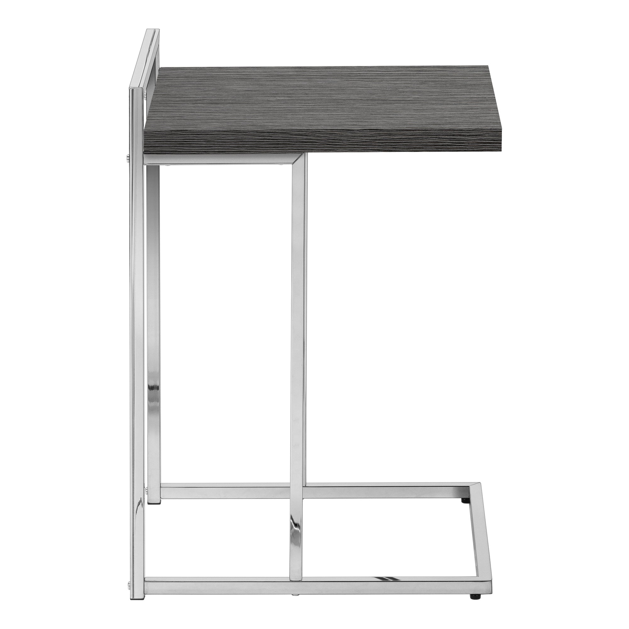 MN-863637    Accent Table, C-Shaped, End, Side, Snack, Living Room, Bedroom, Metal Frame, Laminate, Grey, Chrome, Contemporary, Modern