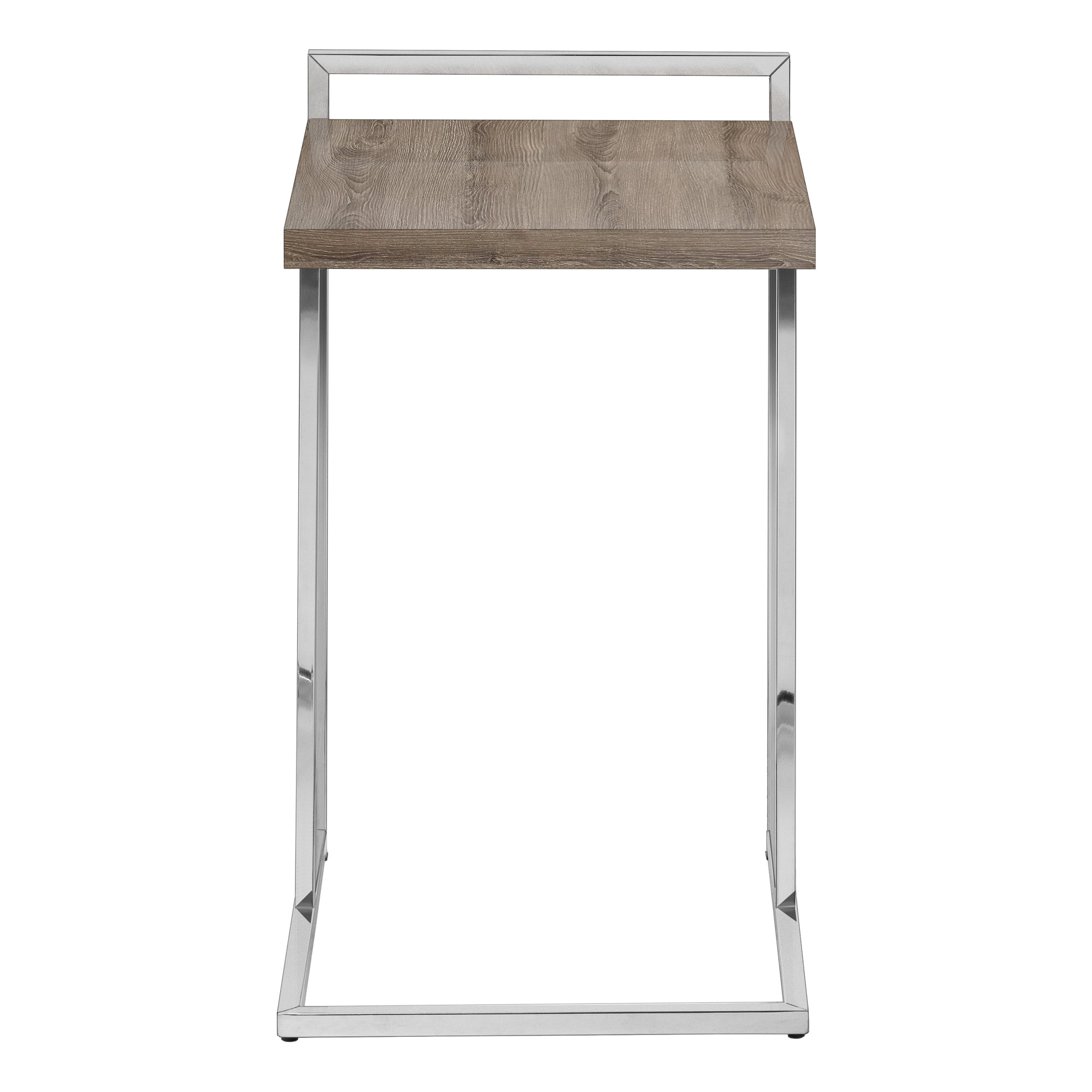 MN-873638    Accent Table, C-Shaped, End, Side, Snack, Living Room, Bedroom, Metal Frame, Laminate, Dark Taupe, Chrome, Contemporary, Modern