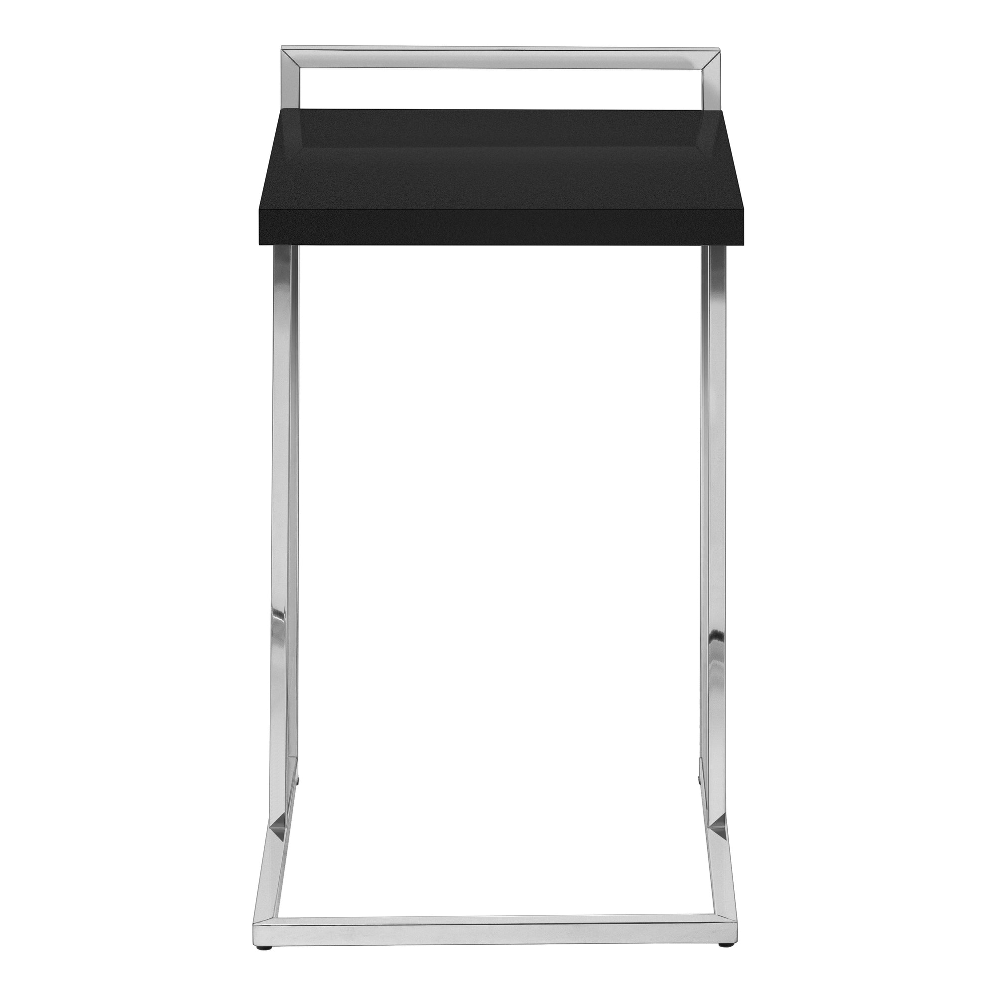 MN-893640    Accent Table, C-Shaped, End, Side, Snack, Living Room, Bedroom, Metal Frame, Laminate, Black, Chrome, Contemporary, Modern