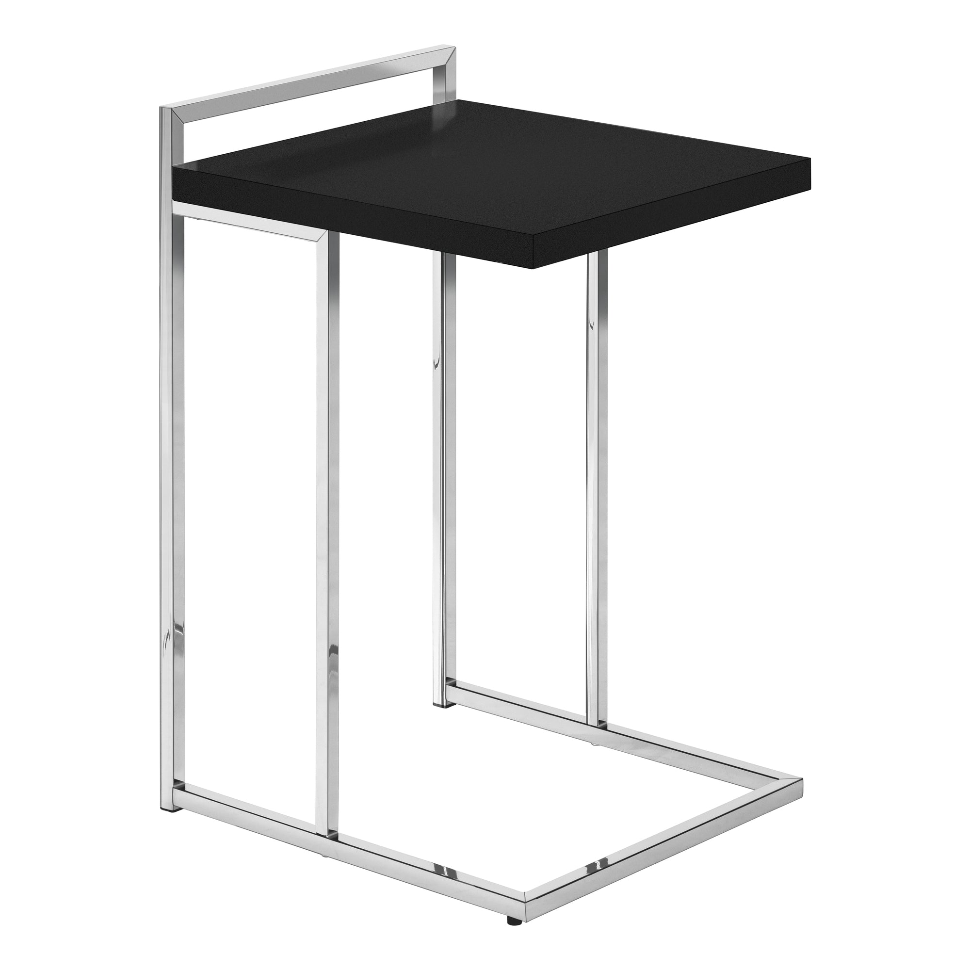 MN-893640    Accent Table, C-Shaped, End, Side, Snack, Living Room, Bedroom, Metal Frame, Laminate, Black, Chrome, Contemporary, Modern