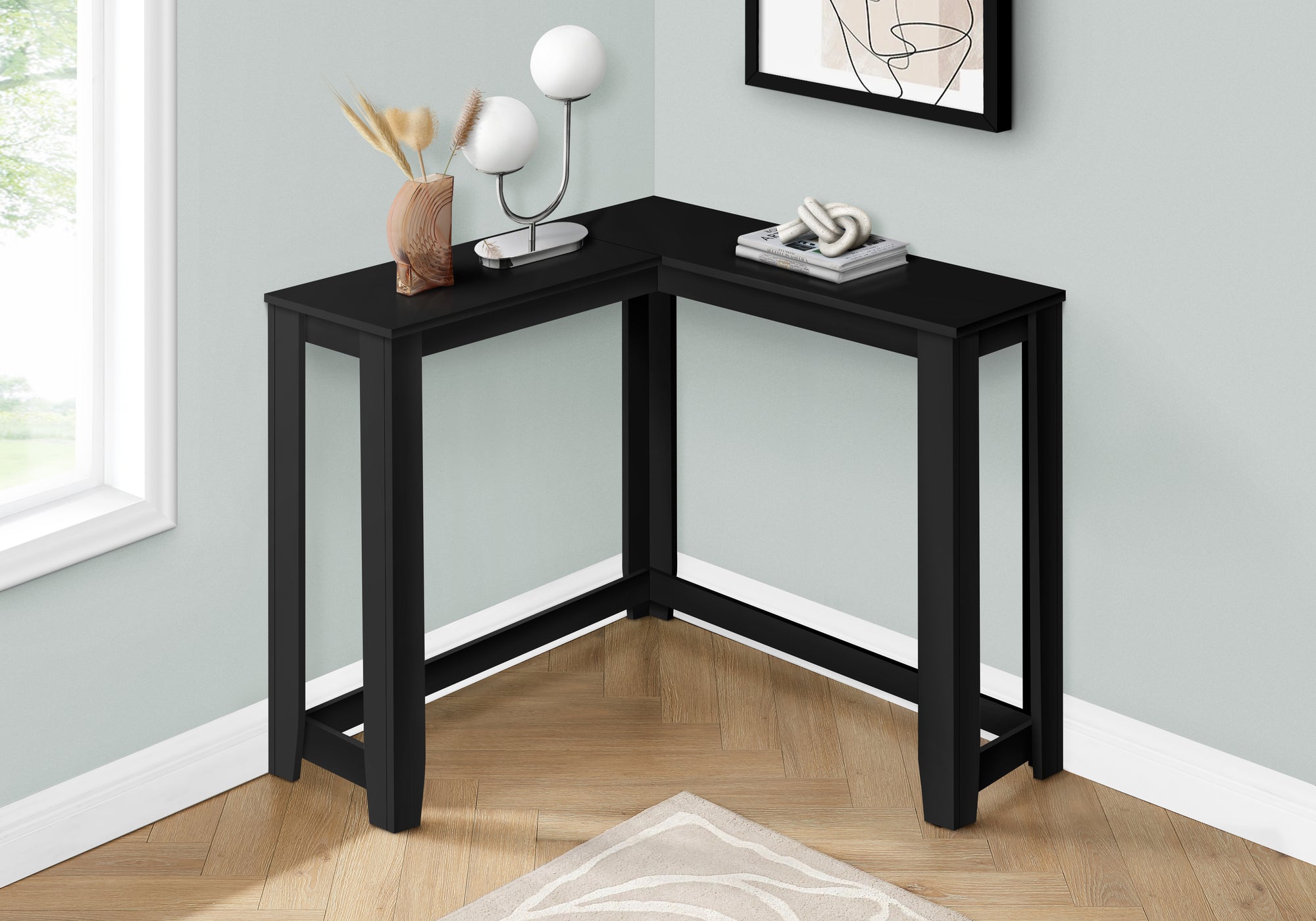 MN-993657    Accent Table, Console, Entryway, Narrow, Corner, Living Room, Bedroom, Laminate, Black, Contemporary, Modern