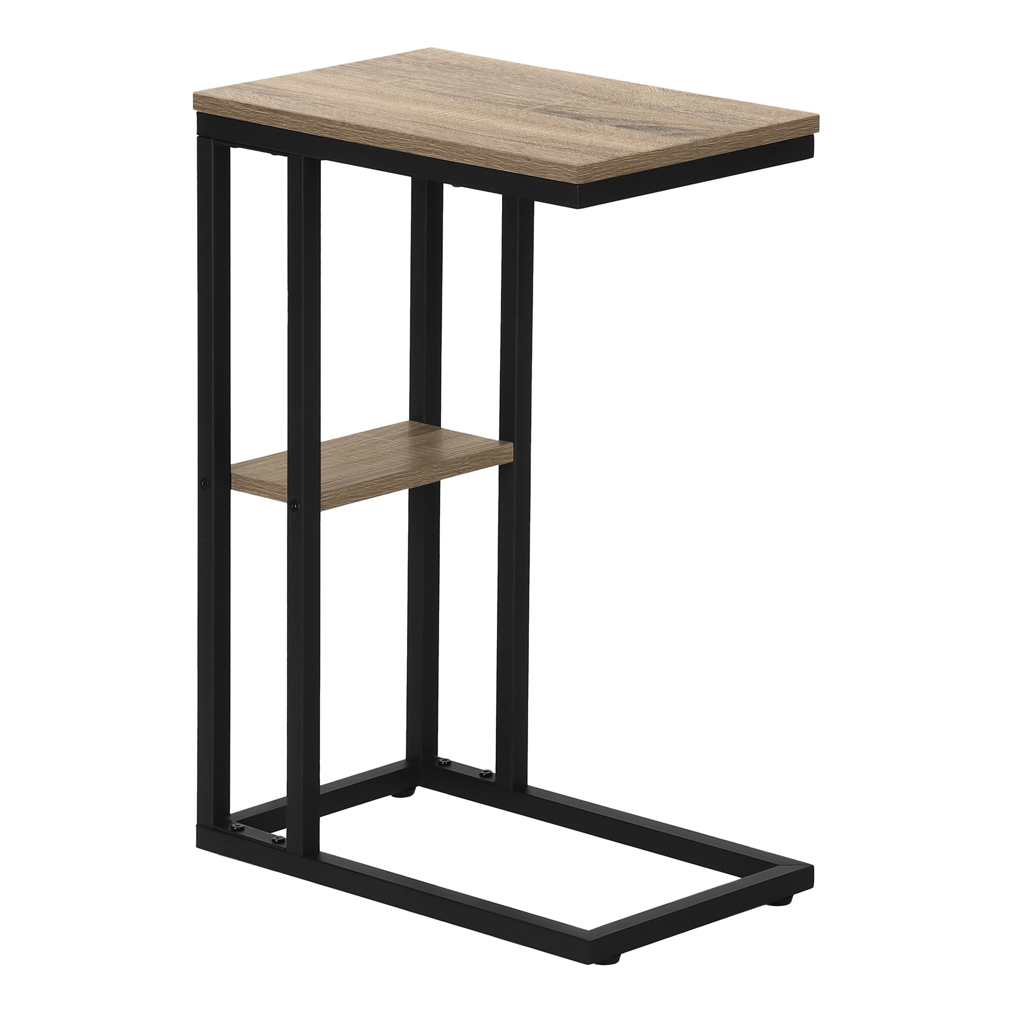 MN-183672    Accent Table, C-Shaped, End, Side, Snack, Living Room, Bedroom, Metal Legs, Laminate, Dark Taupe, Black, Contemporary, Modern