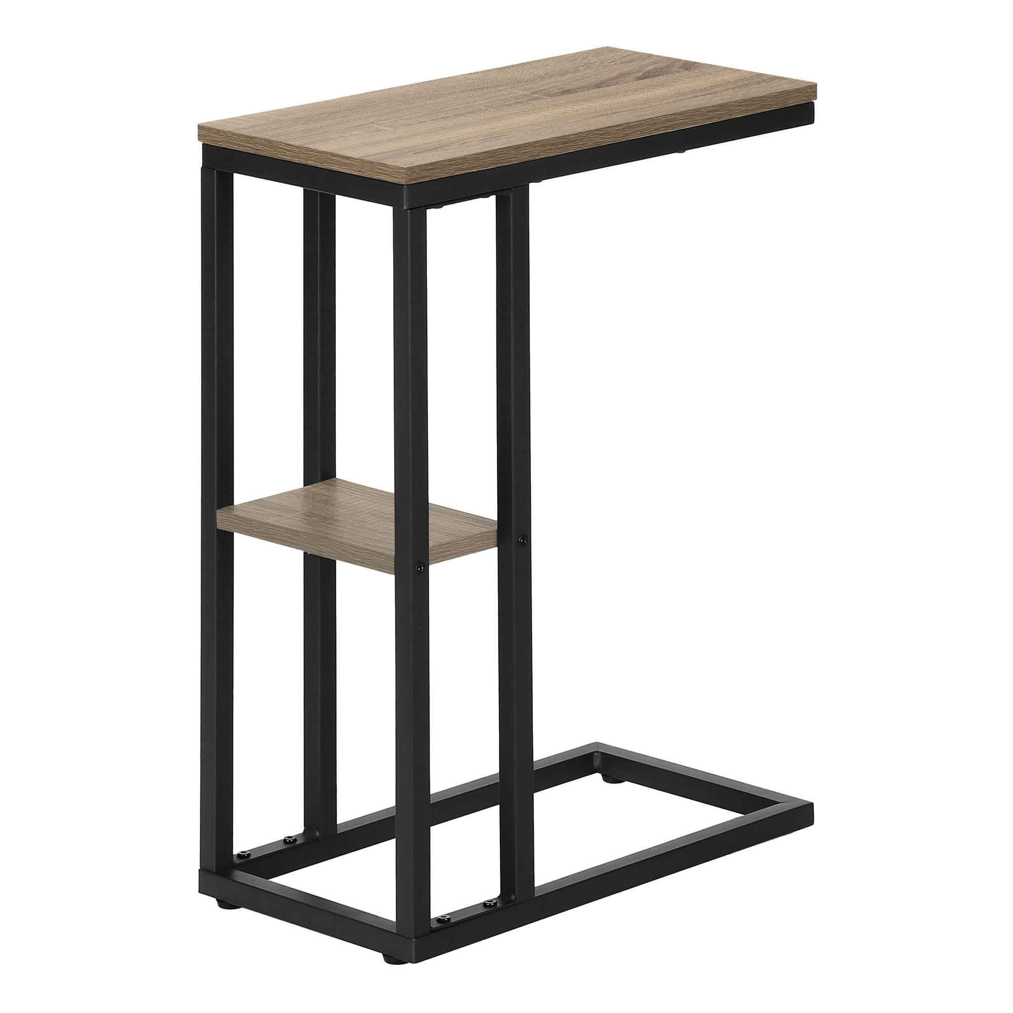 MN-183672    Accent Table, C-Shaped, End, Side, Snack, Living Room, Bedroom, Metal Legs, Laminate, Dark Taupe, Black, Contemporary, Modern