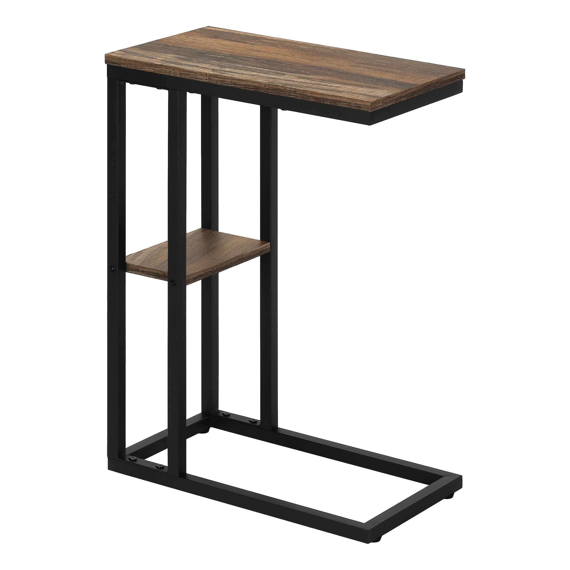 MN-193673    Accent Table, C-Shaped, End, Side, Snack, Living Room, Bedroom, Metal Legs, Laminate, Brown Reclaimed Wood Look, Black, Contemporary, Modern