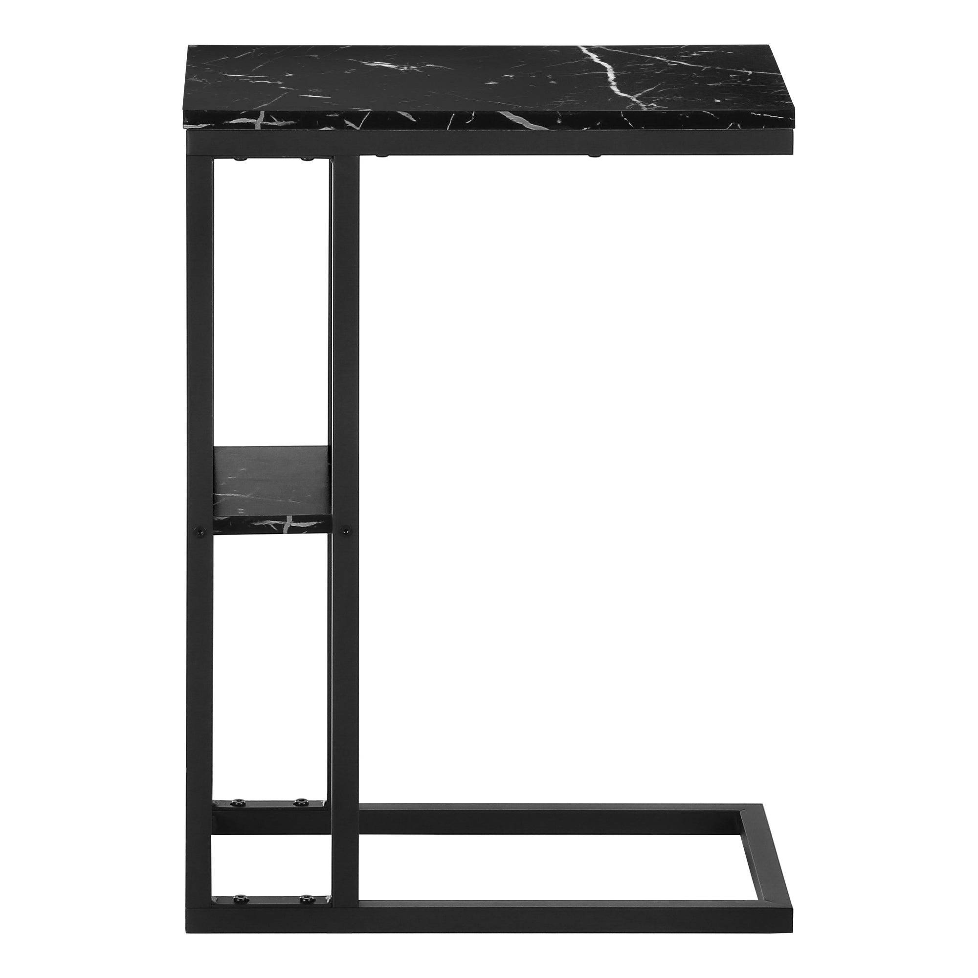 MN-203674    Accent Table, C-Shaped, End, Side, Snack, Living Room, Bedroom, Metal Legs, Laminate, Black Marble-Look, Black, Contemporary, Modern