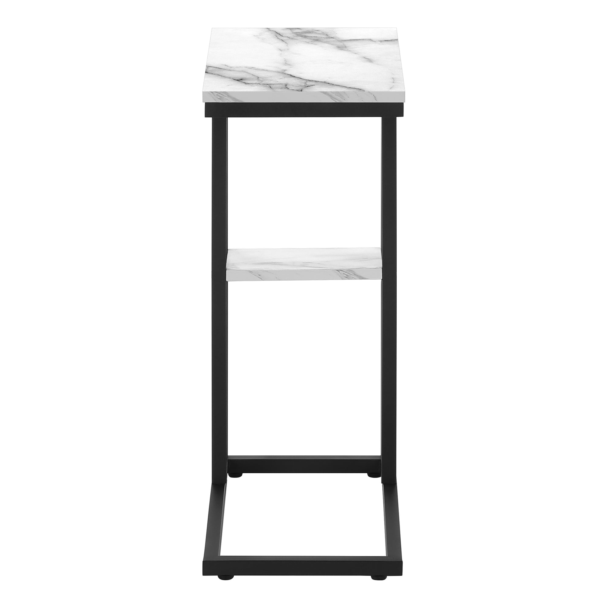 MN-213675    Accent Table, C-Shaped, End, Side, Snack, Living Room, Bedroom, Metal Legs, Laminate, White Marble Look, Black, Contemporary, Modern