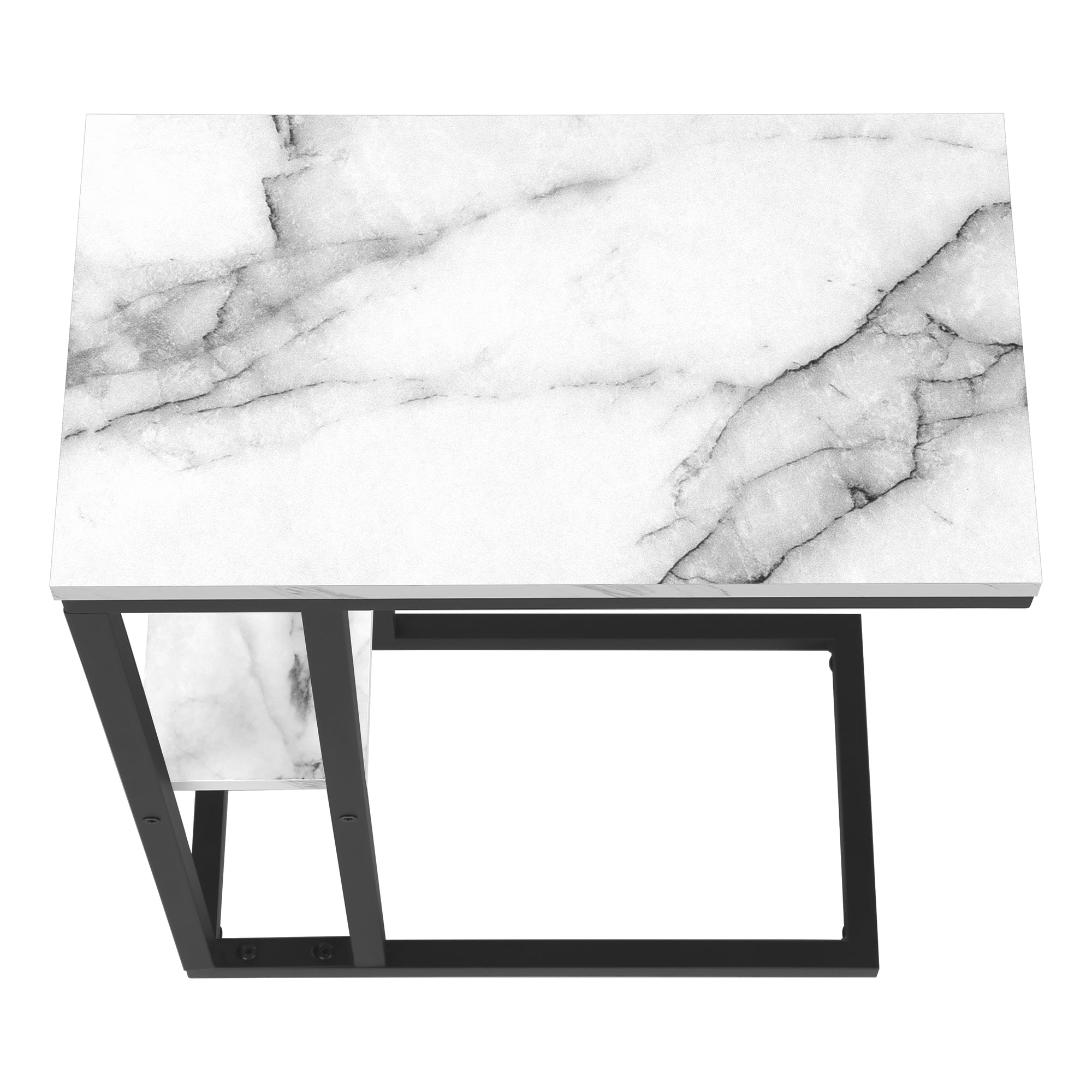 MN-213675    Accent Table, C-Shaped, End, Side, Snack, Living Room, Bedroom, Metal Legs, Laminate, White Marble Look, Black, Contemporary, Modern