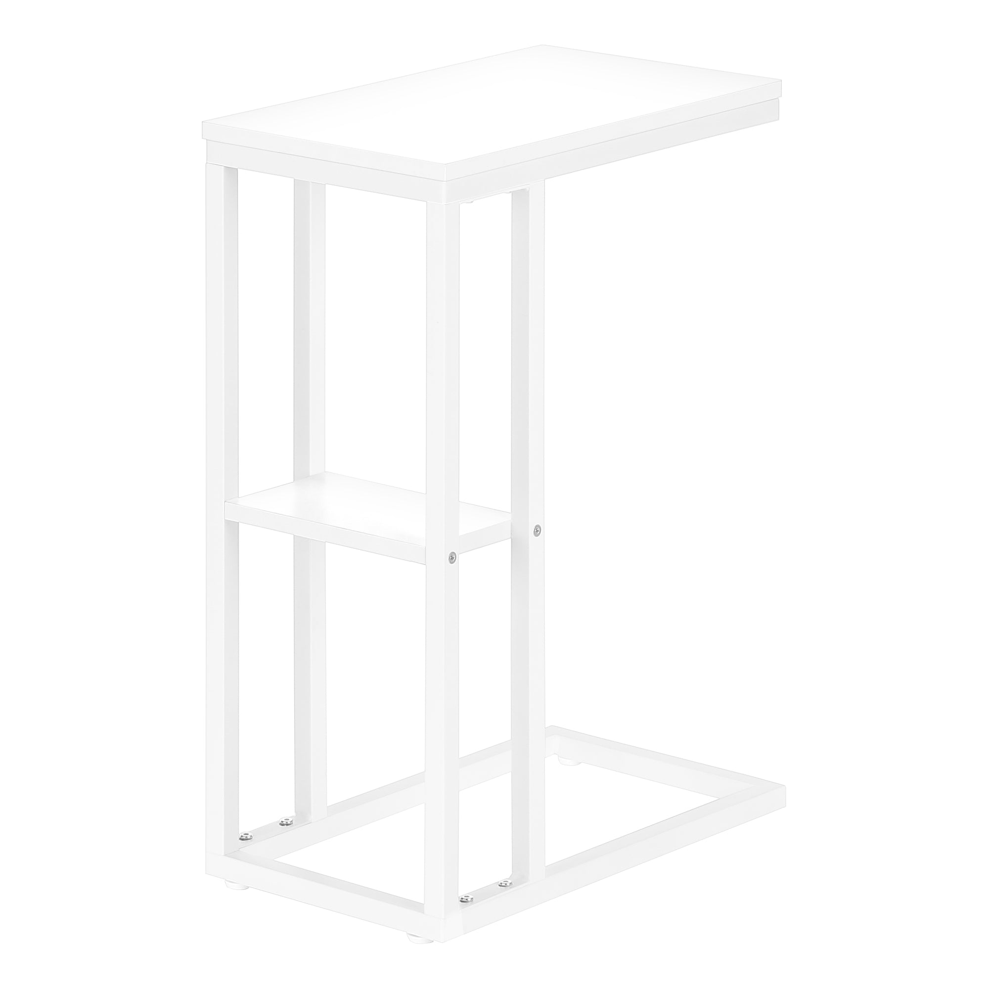 MN-223676    Accent Table, C-Shaped, End, Side, Snack, Living Room, Bedroom, Metal Legs, Laminate, White, Contemporary, Modern