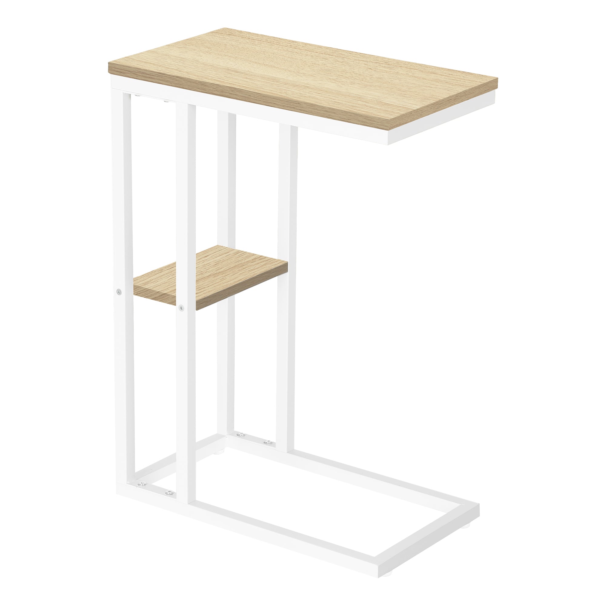 MN-233677    Accent Table, C-Shaped, End, Side, Snack, Living Room, Bedroom, Metal Legs, Laminate, Natural, White, Contemporary, Modern