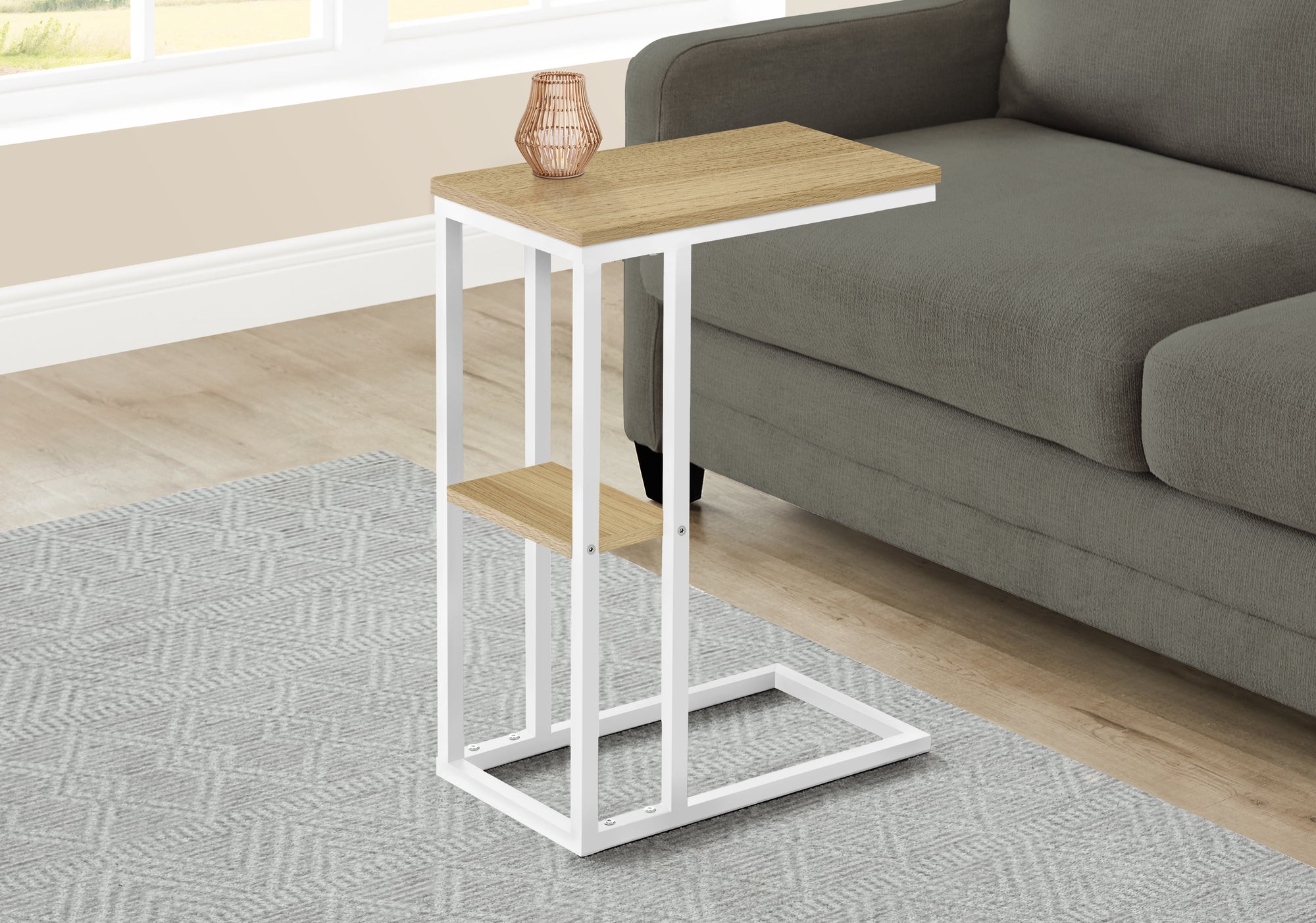 MN-233677    Accent Table, C-Shaped, End, Side, Snack, Living Room, Bedroom, Metal Legs, Laminate, Natural, White, Contemporary, Modern