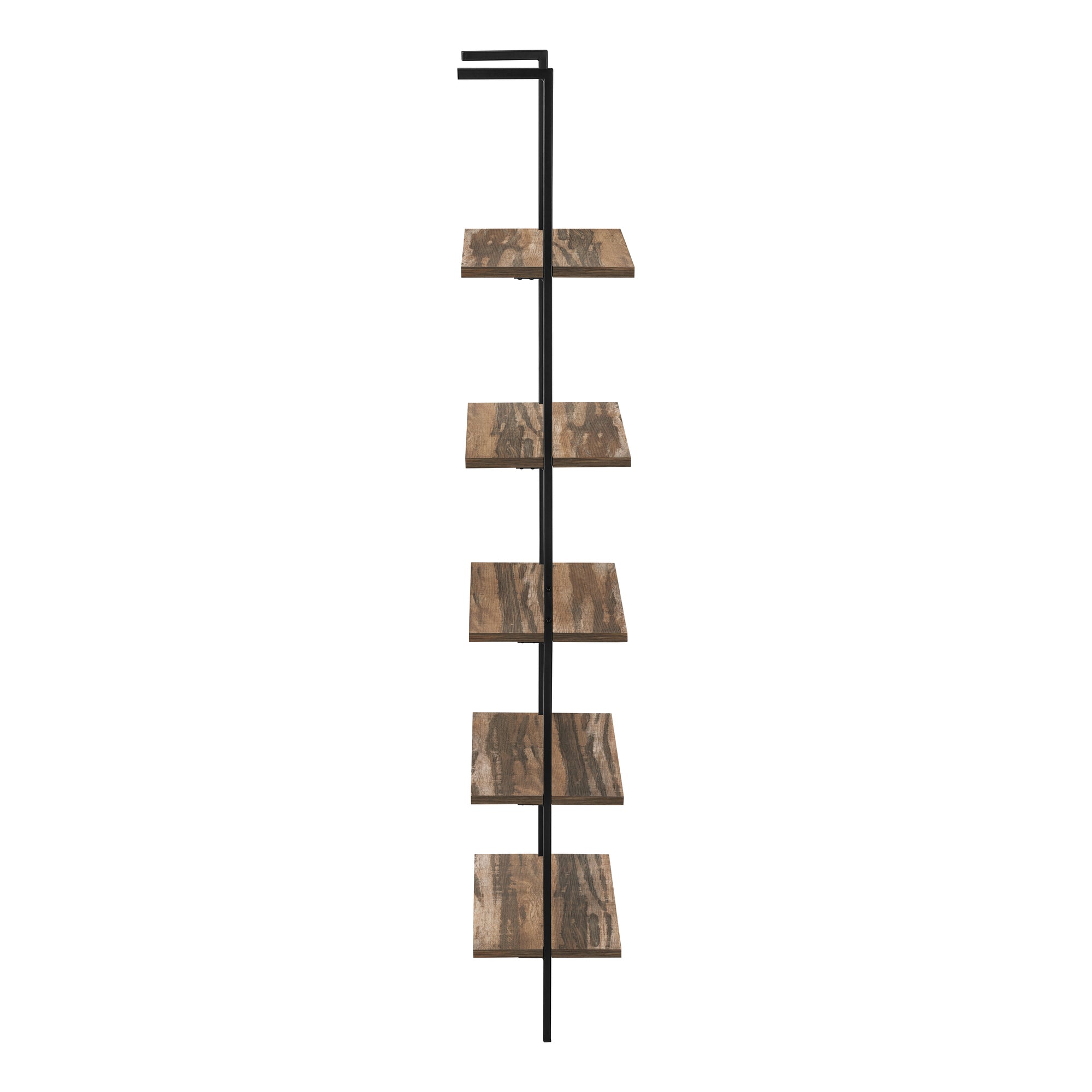 MN-243680    Bookcase - 5 Tier Etagere Ladder Bookshelf - Metal Frame - 72"H - Medium Brown Reclaimed Wood-Look