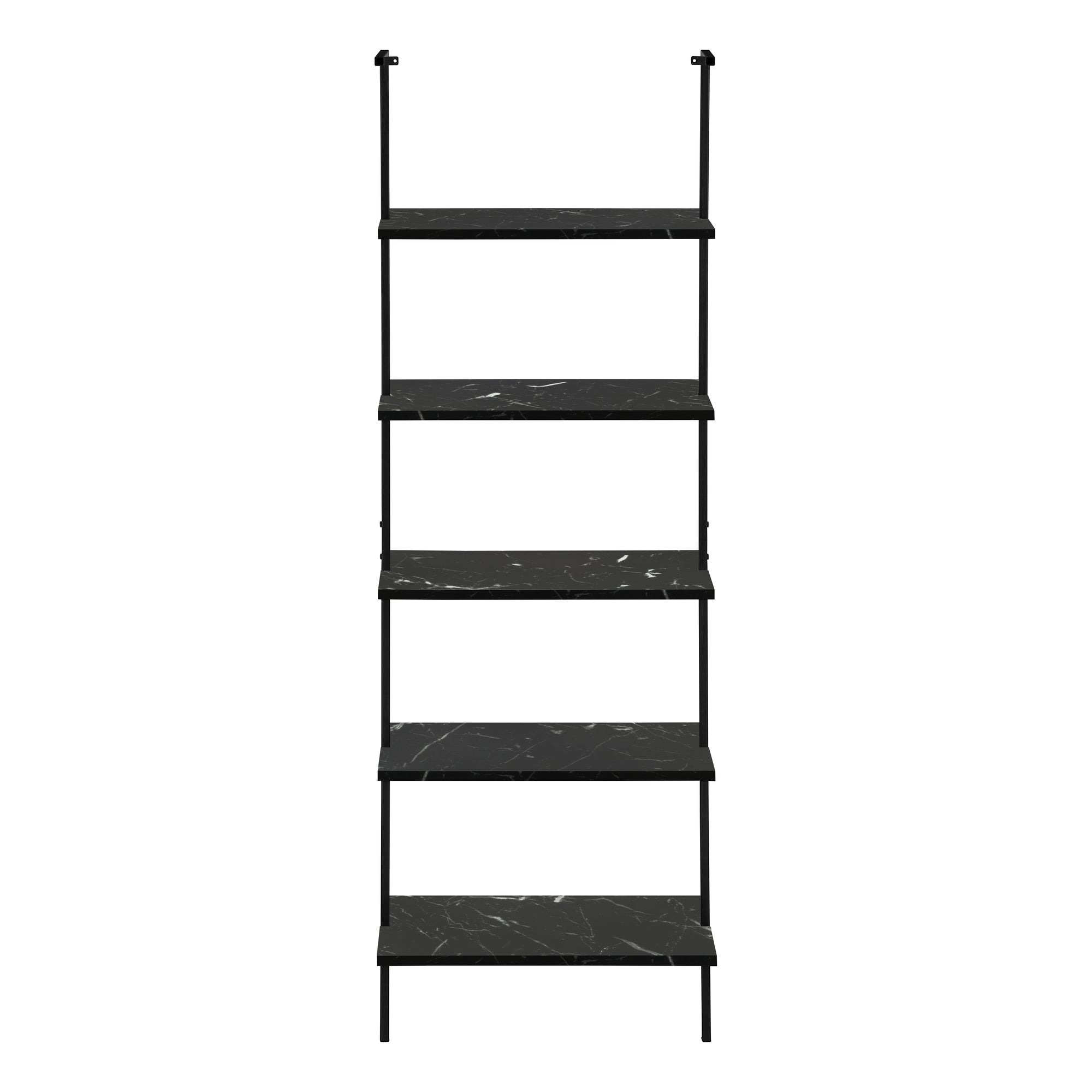MN-283684    Bookcase - 5 Tier Etagere Ladder Bookshelf - Metal Frame - 72"H - Black Marble-Look