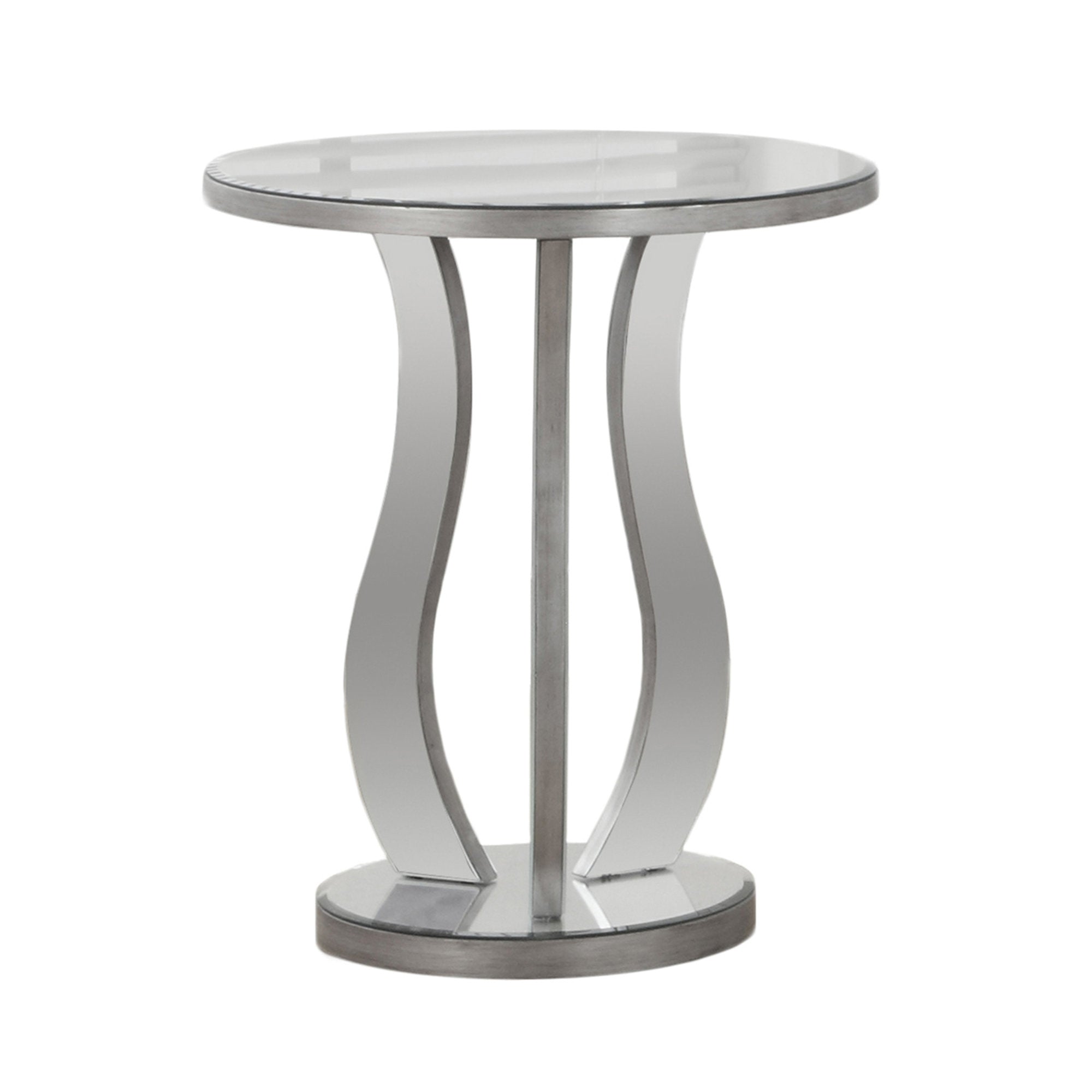 MN-333726    Accent Table, Side, End, Nightstand, Lamp, Living Room, Bedroom, Mirror, Wooden Frame, Brushed Silver, Grey, Contemporary, Modern