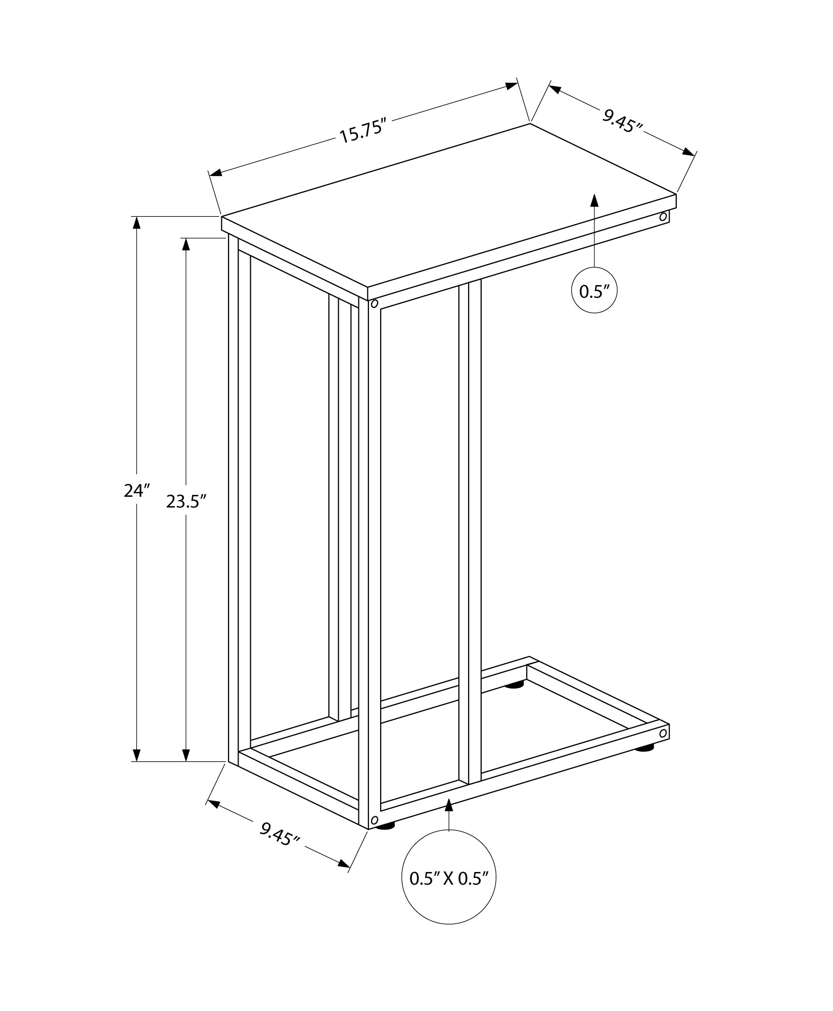 MN-463766    Side Table, C Table - Rectangular, Metal Frame - Dark Taupe Wood-Look