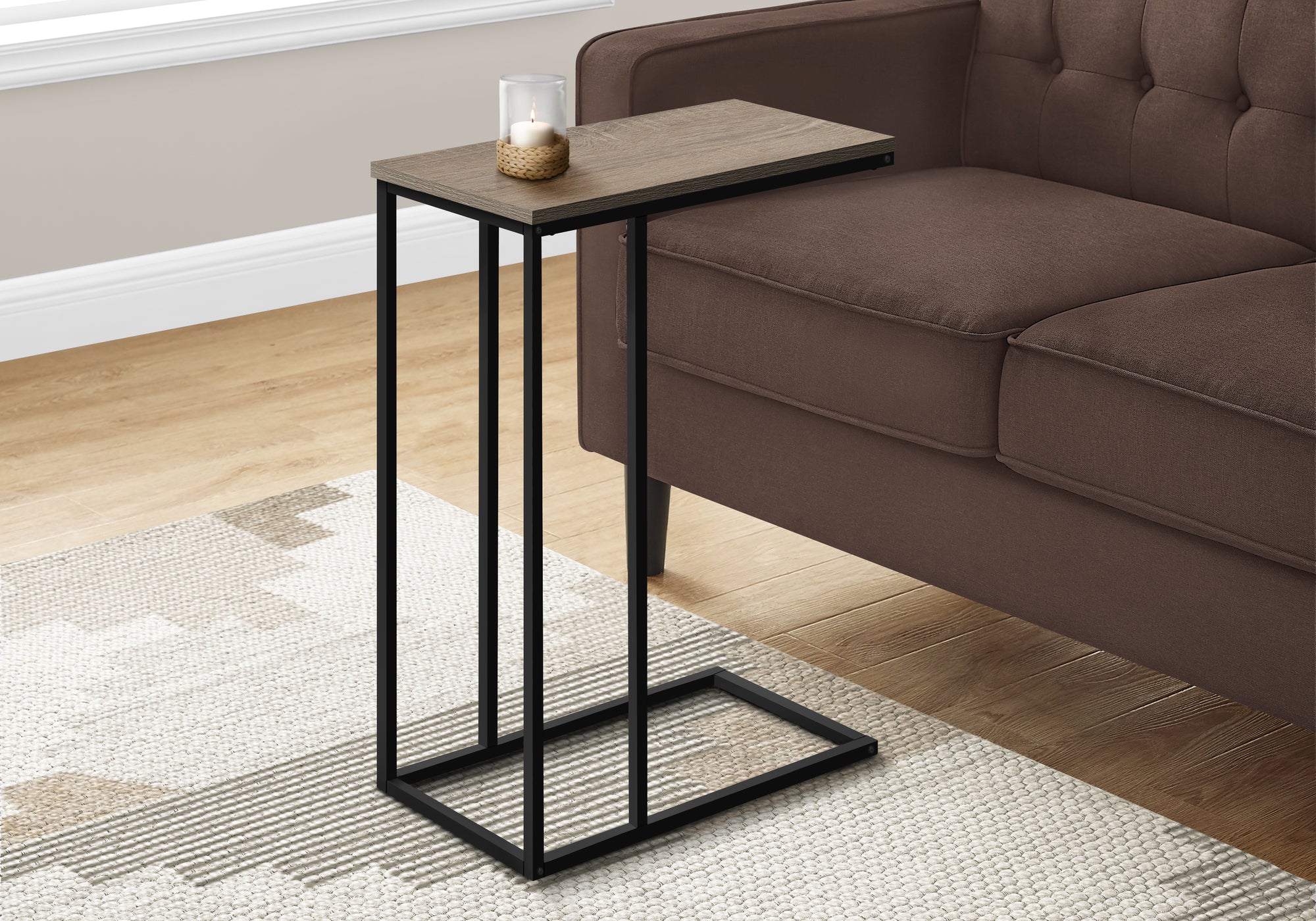 MN-463766    Side Table, C Table - Rectangular, Metal Frame - Dark Taupe Wood-Look