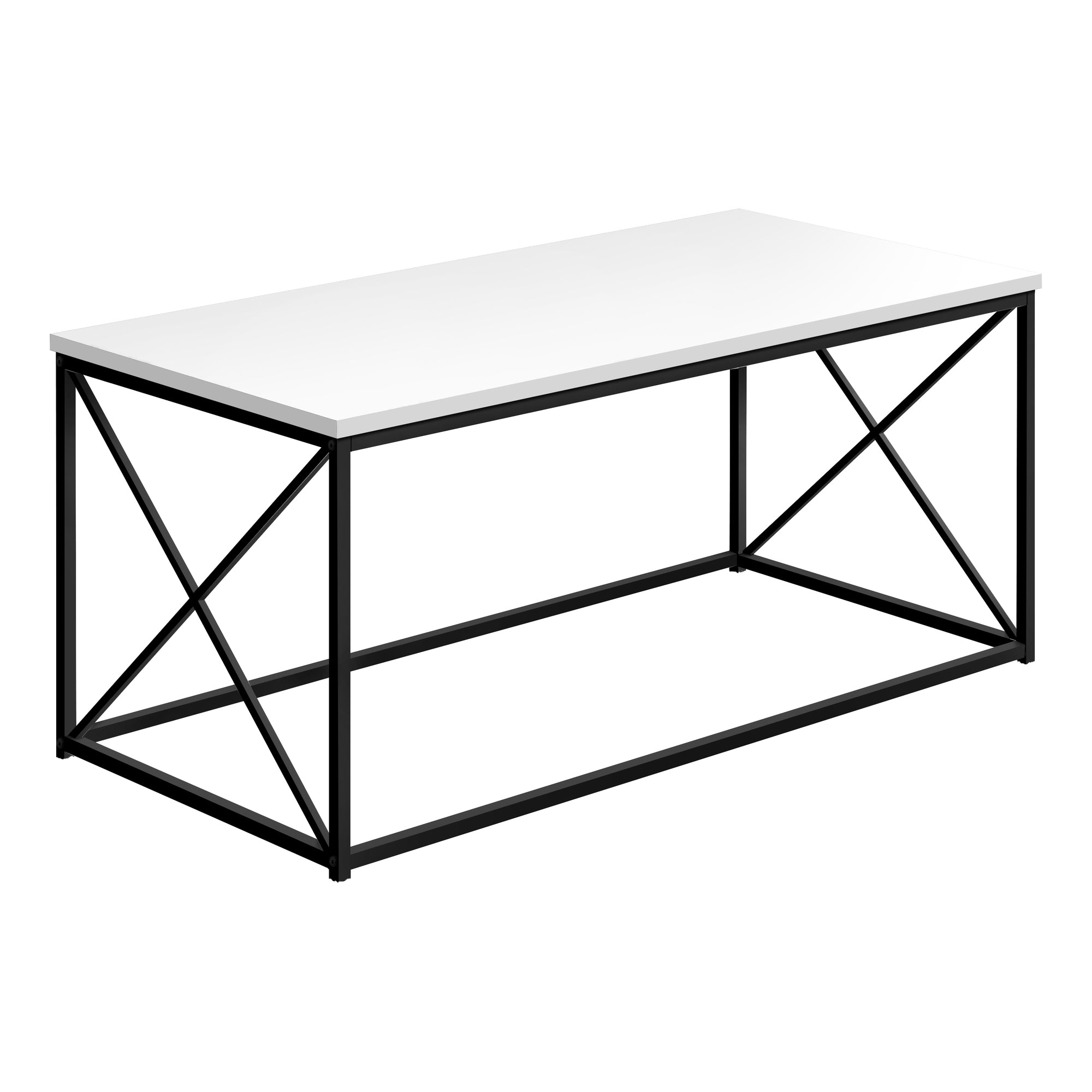 MN-533780    Coffee Table - Rectangular / Metal Base With X-Shaped Sides - 40"L - White / Black