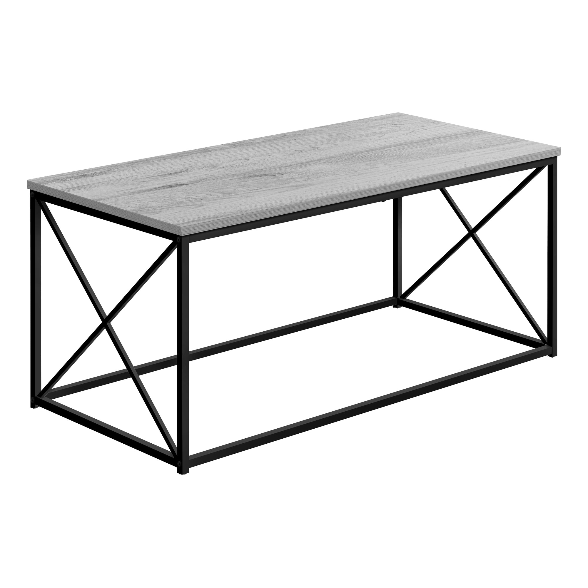 MN-553782    Coffee Table - Rectangular / Metal Base With X-Shaped Sides - 40"L - Grey Wood-Look / Black