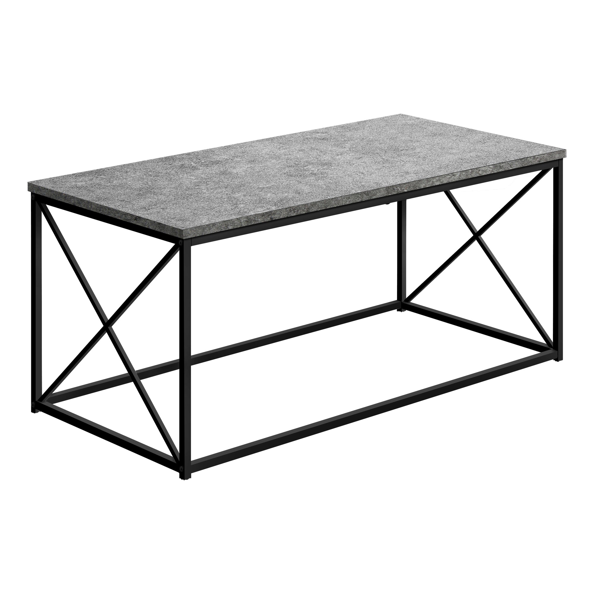 MN-583785    Coffee Table, Rectangular, Metal Base With X-Shaped Sides, 40"L - Grey Stone-Look, Black