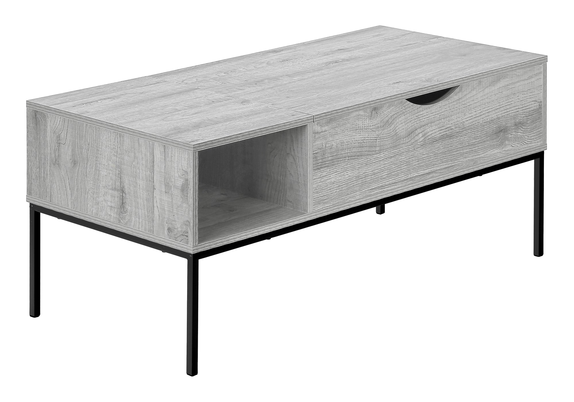 MN-683805    Coffee Table, 42" L, Rectangular, Cocktail, Lift-top, Grey, Black Metal, Contemporary, Modern