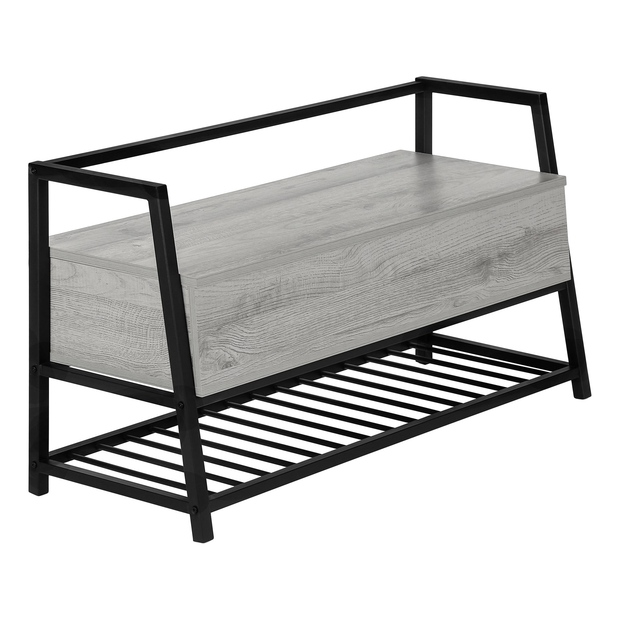 MN-694500    Bench, Entryway, Storage, 42", Metal Frame, Laminate, Grey, Black, Contemporary, Modern