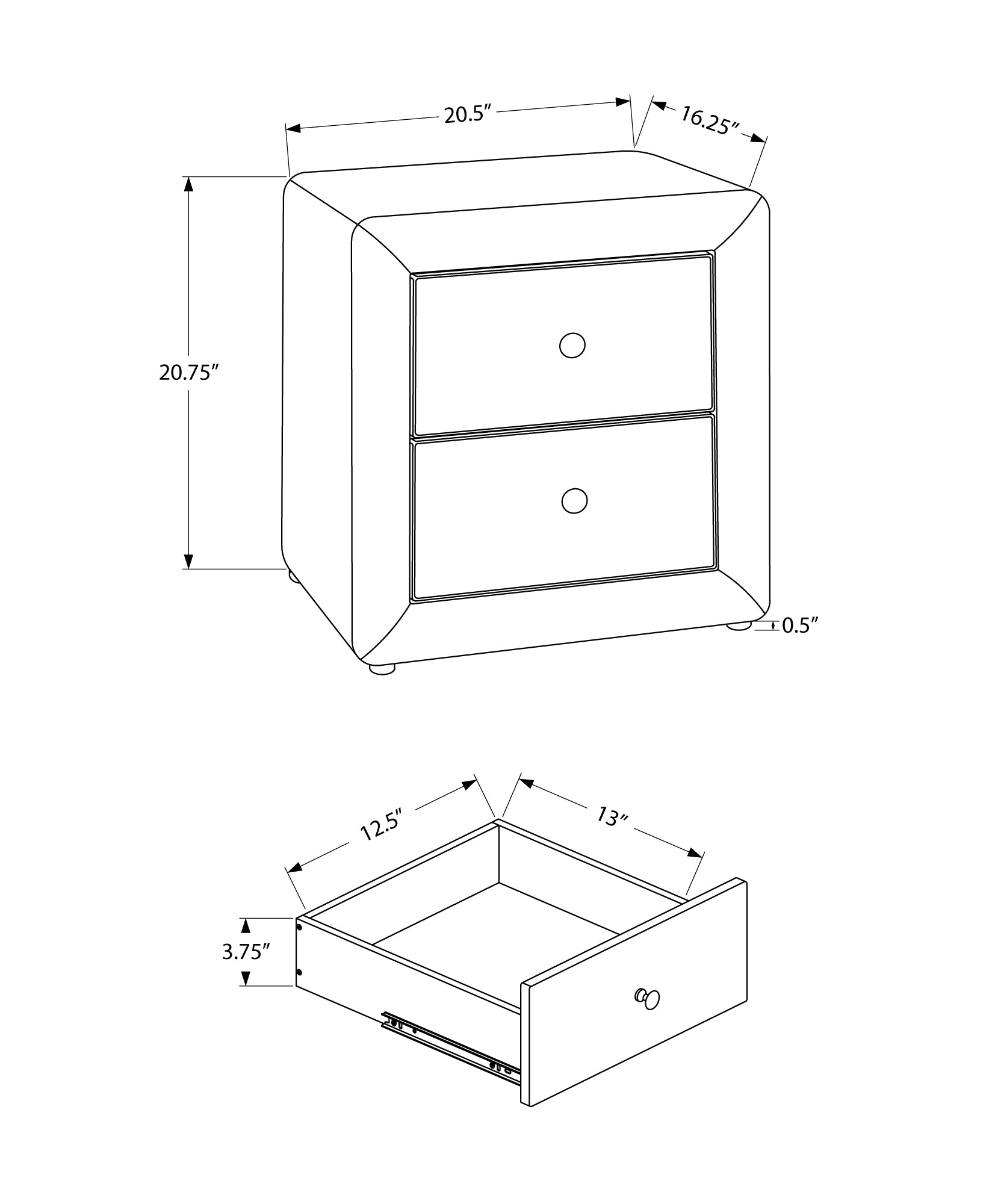MN-775600    Nightstand - Upholstered / 2 Storage Drawers - 21"H - White Leather-Look