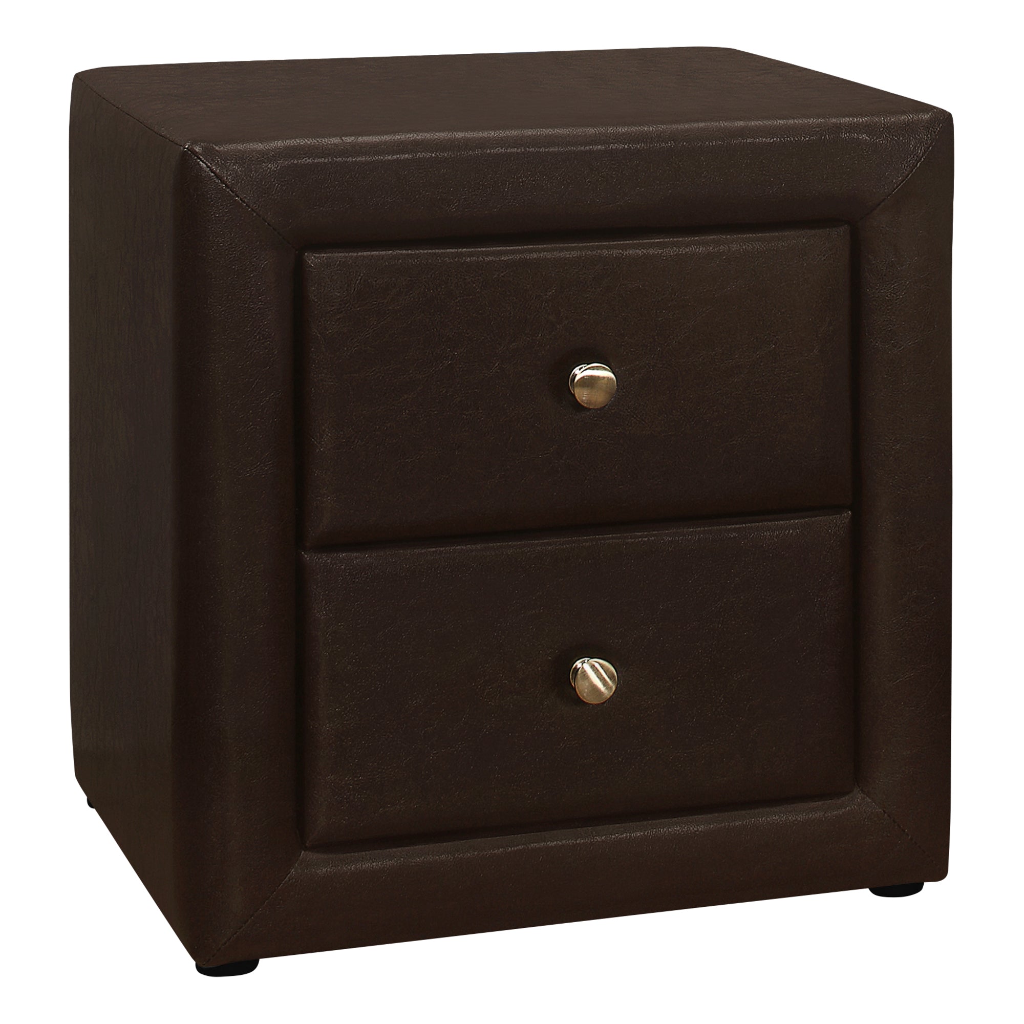 MN-785601    Nightstand - Upholstered / 2 Storage Drawers - 21"H - Dark Brown Leather-Look